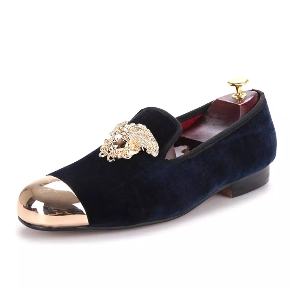 OneDrop Handmade Gold Top Toe Men Dress Shoes Party Wedding Prom Velvet Loafer