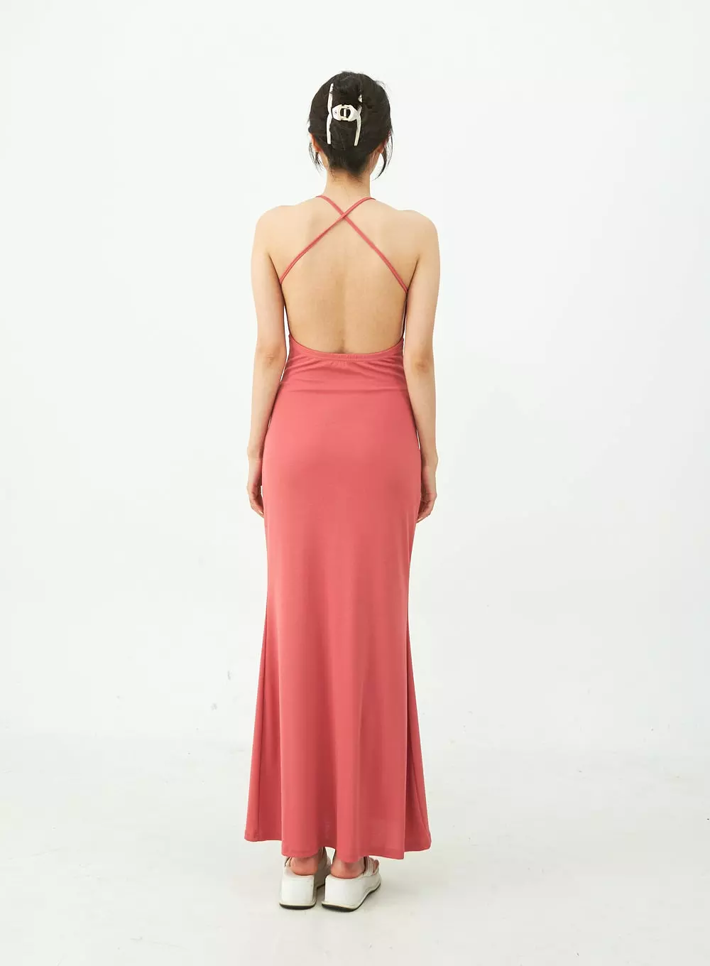 Open Back Cross Strap Maxi Dress IU11