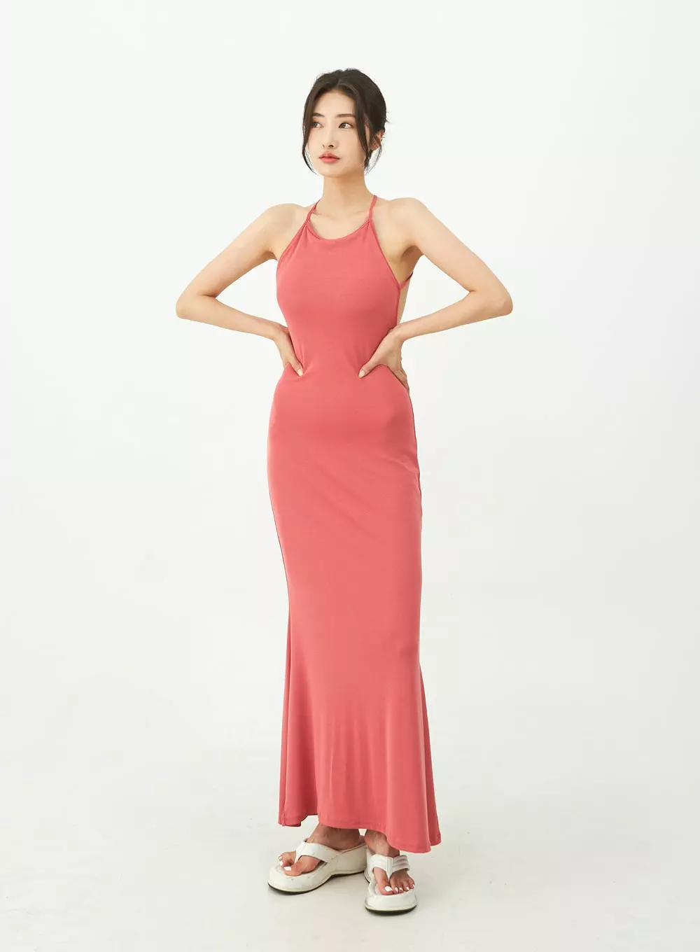 Open Back Cross Strap Maxi Dress IU11