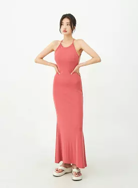 Open Back Cross Strap Maxi Dress IU11