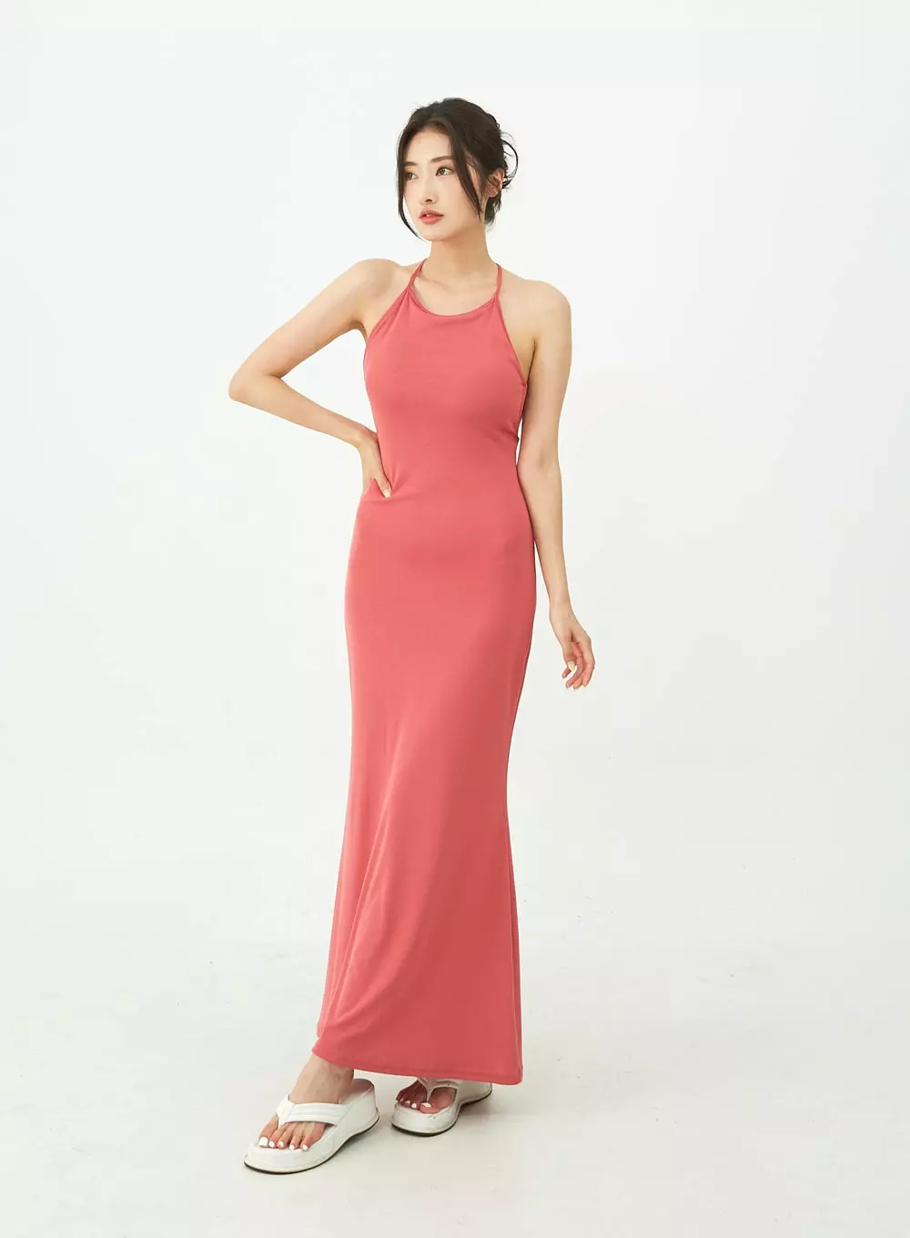 Open Back Cross Strap Maxi Dress IU11