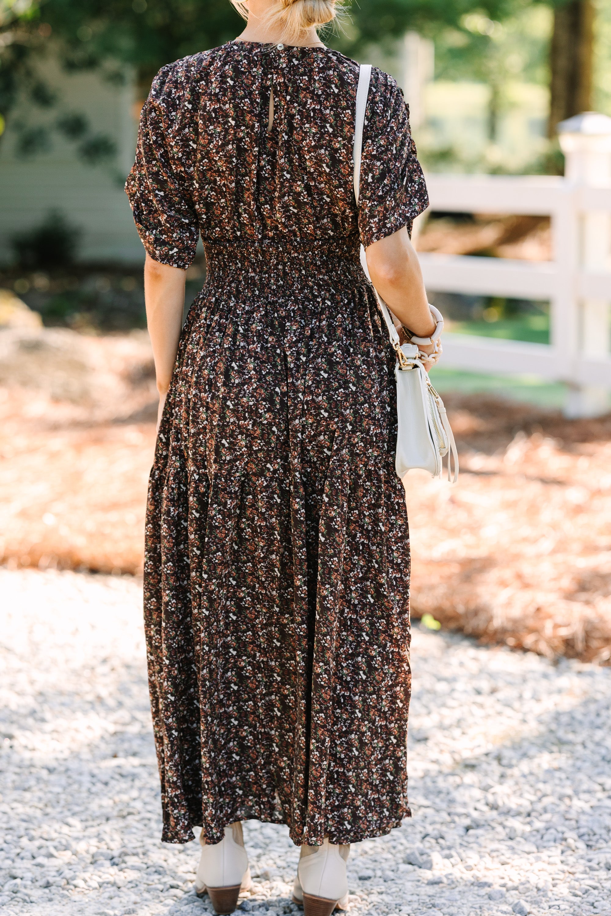 Out In The Open Brown Ditsy Floral Maxi Dress