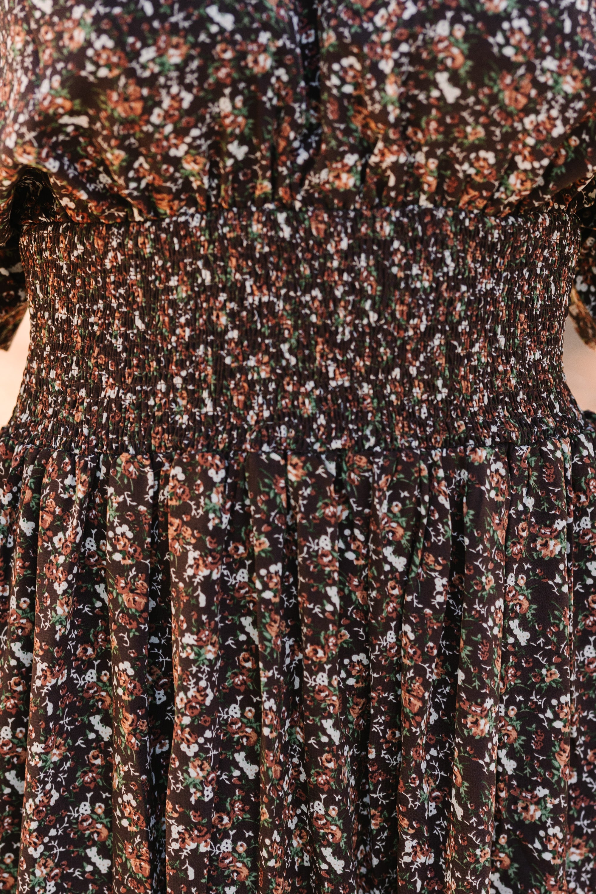 Out In The Open Brown Ditsy Floral Maxi Dress