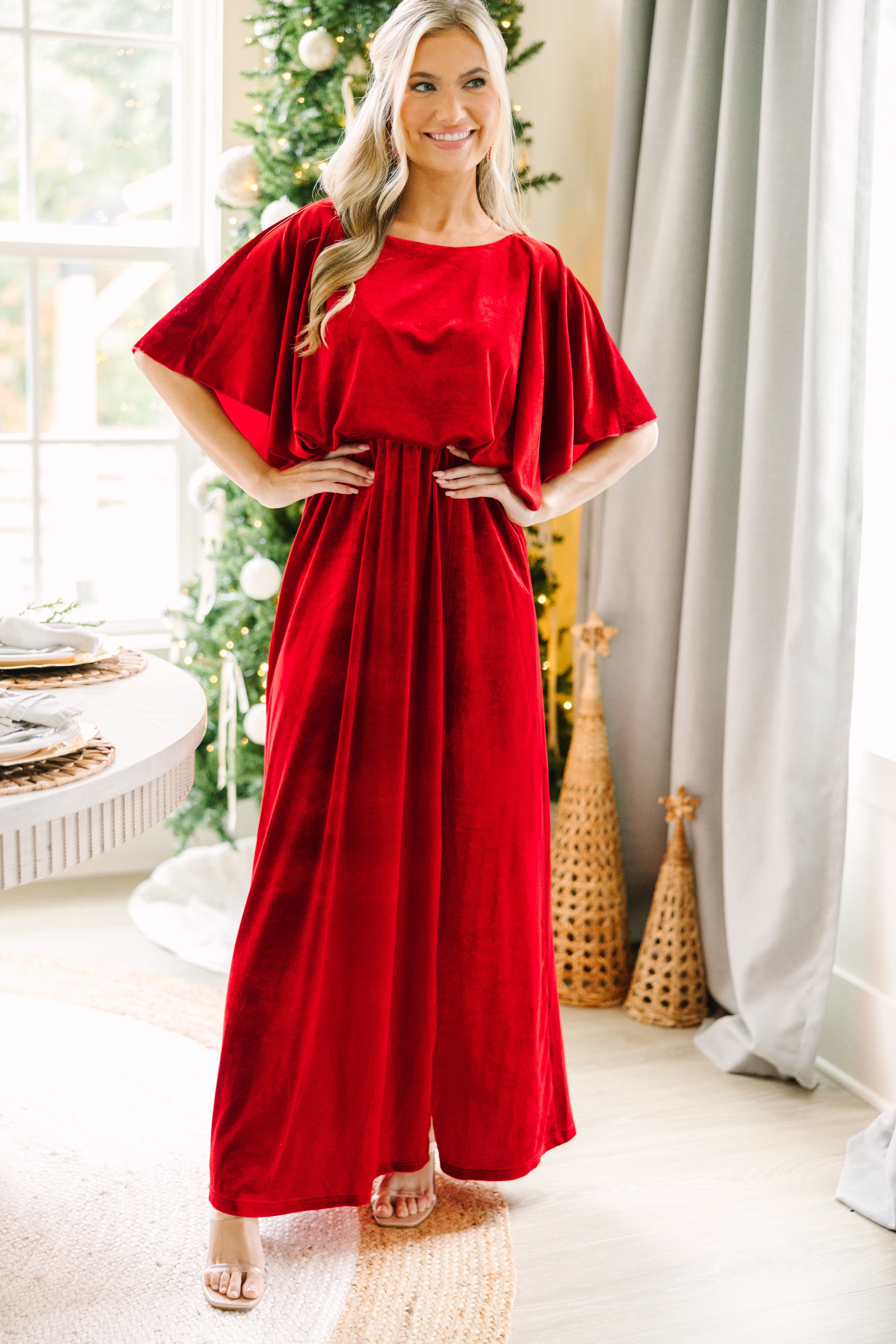 Out On The Dance Floor Ruby Red Velvet Maxi Dress