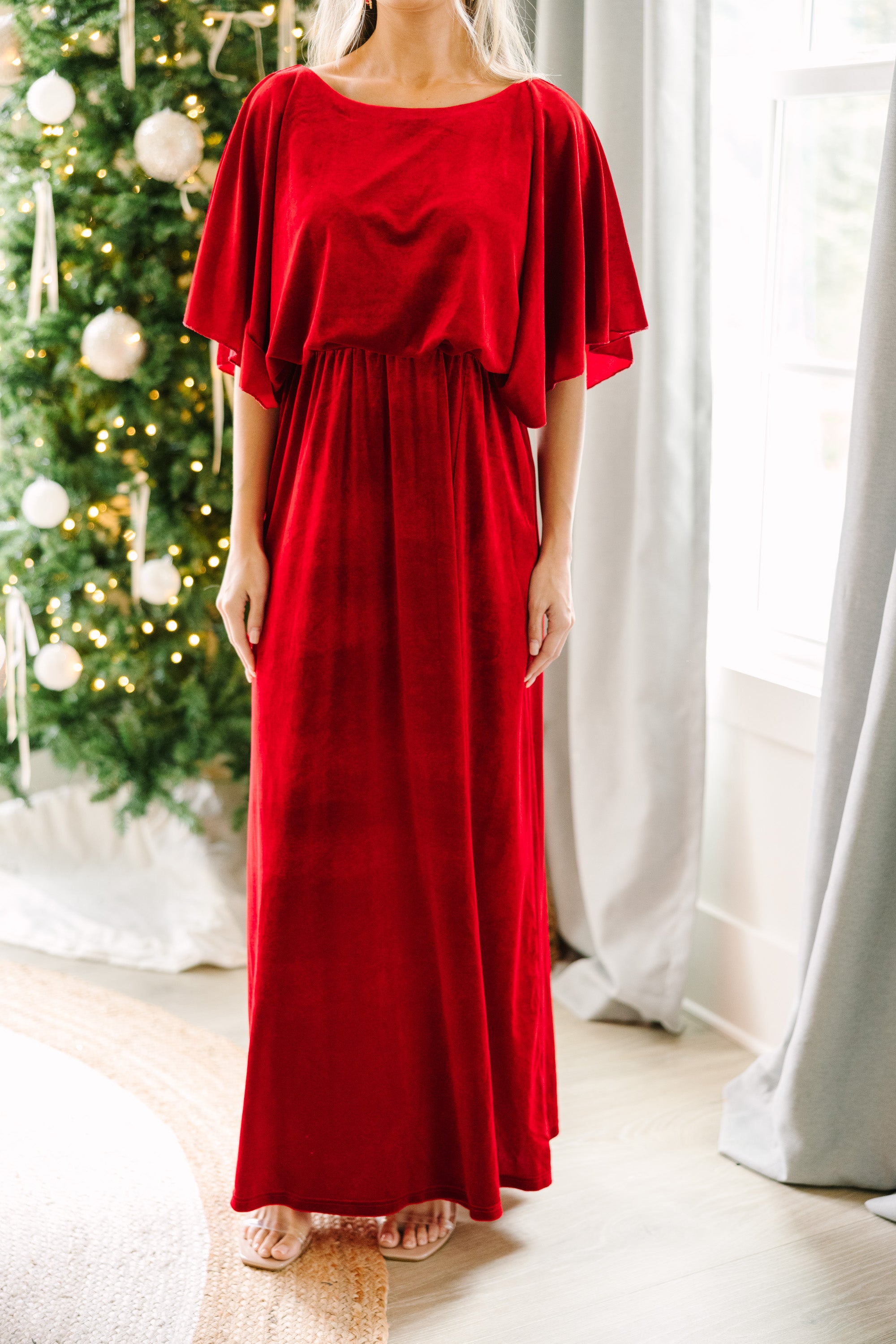 Out On The Dance Floor Ruby Red Velvet Maxi Dress