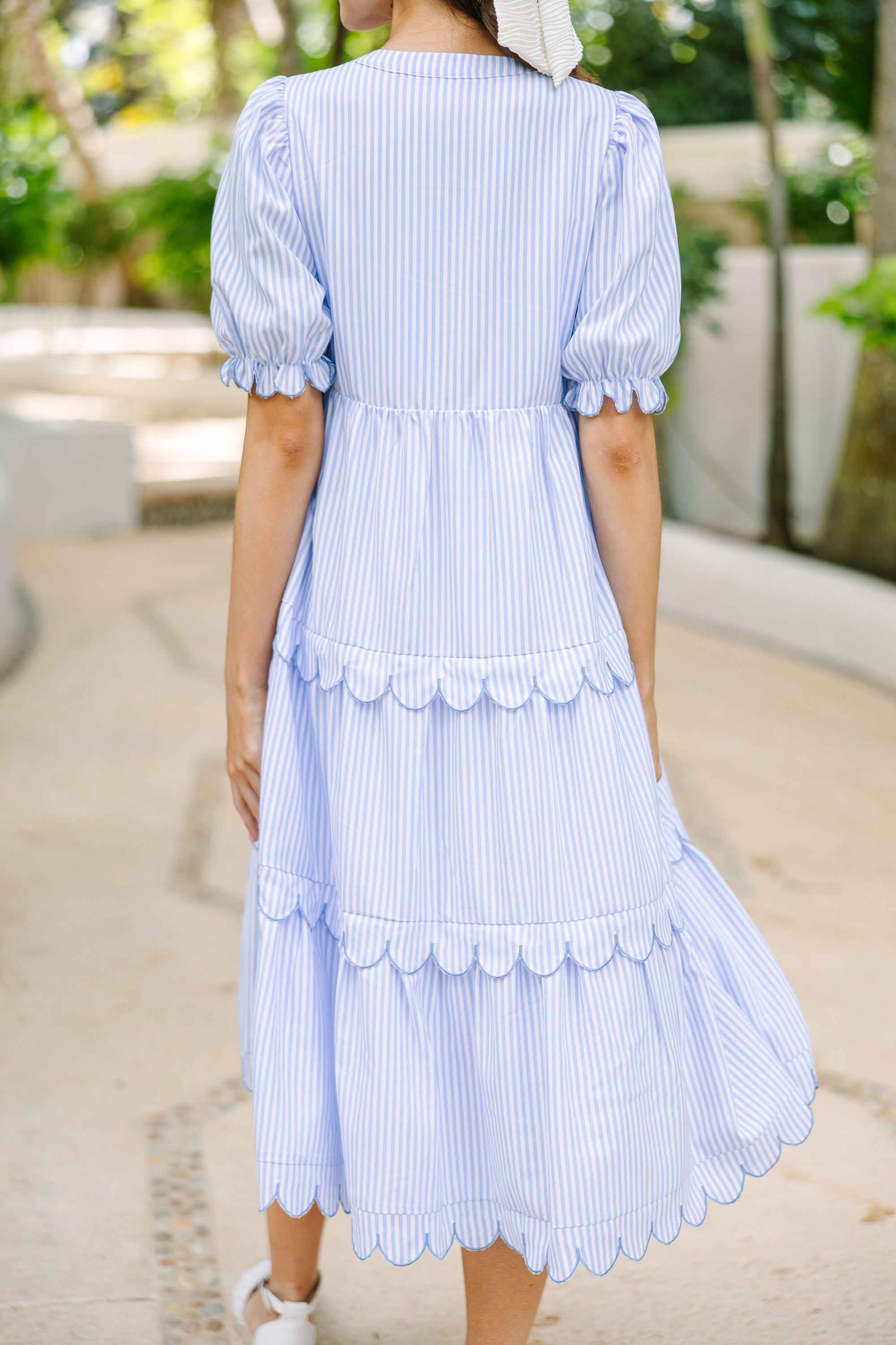 Perfectly Paired Light Blue Striped Midi Dress