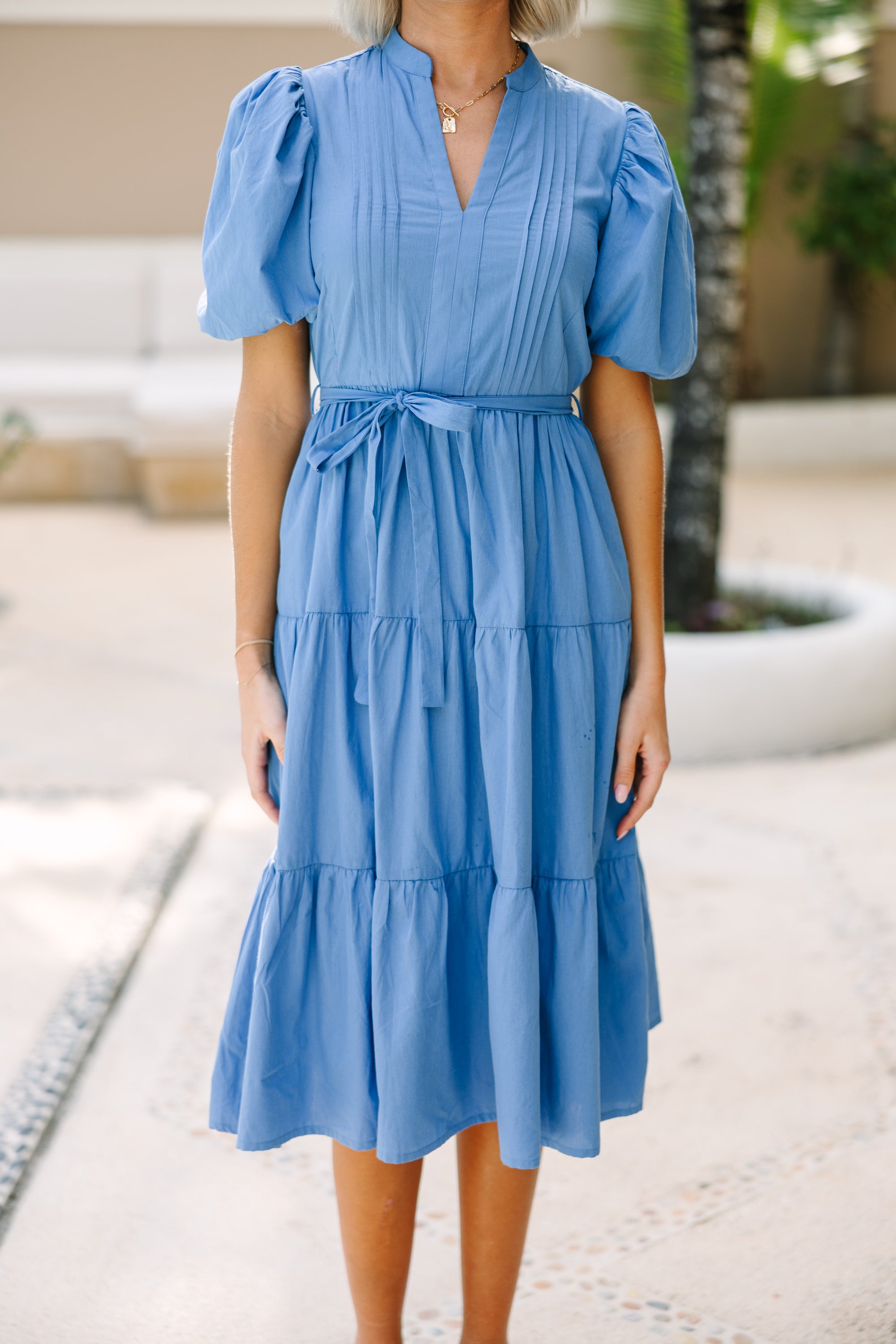 Pinch: On Our Mind Blue Midi Pintuck Dress