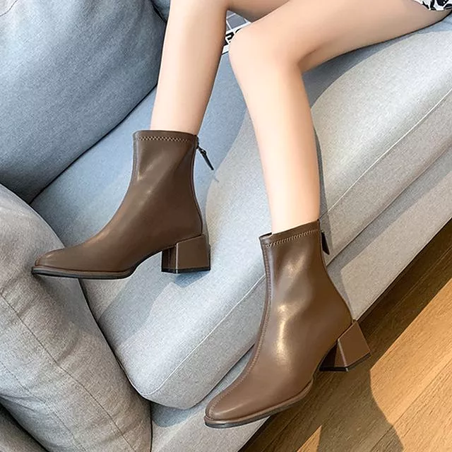 Plain Chunky Heel Short Boots cc23