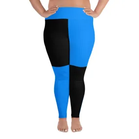 Plus Size Leggings Black and Blue Checker