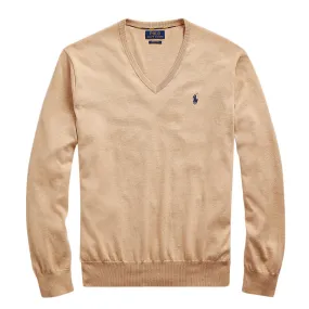 Polo Ralph Lauren - Slim Fit Brown Heather V-Neck Cotton Jumper