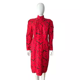 Raul Blanco Red Silk Dress Black Print