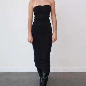 Ribbed Strapless Maxi Dress | Black