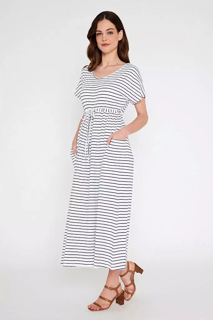 SALE - Mila Maxi Dress - Black / White Stripe