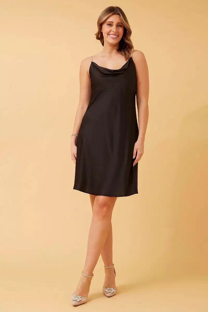 Satin Diamante Dress Black