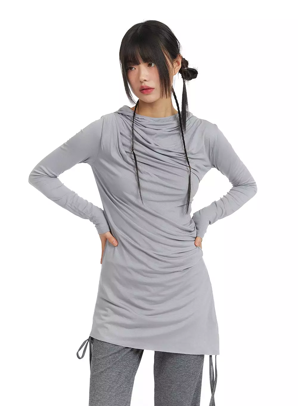 Shirred Hooded Long Sleeve Dress CF422