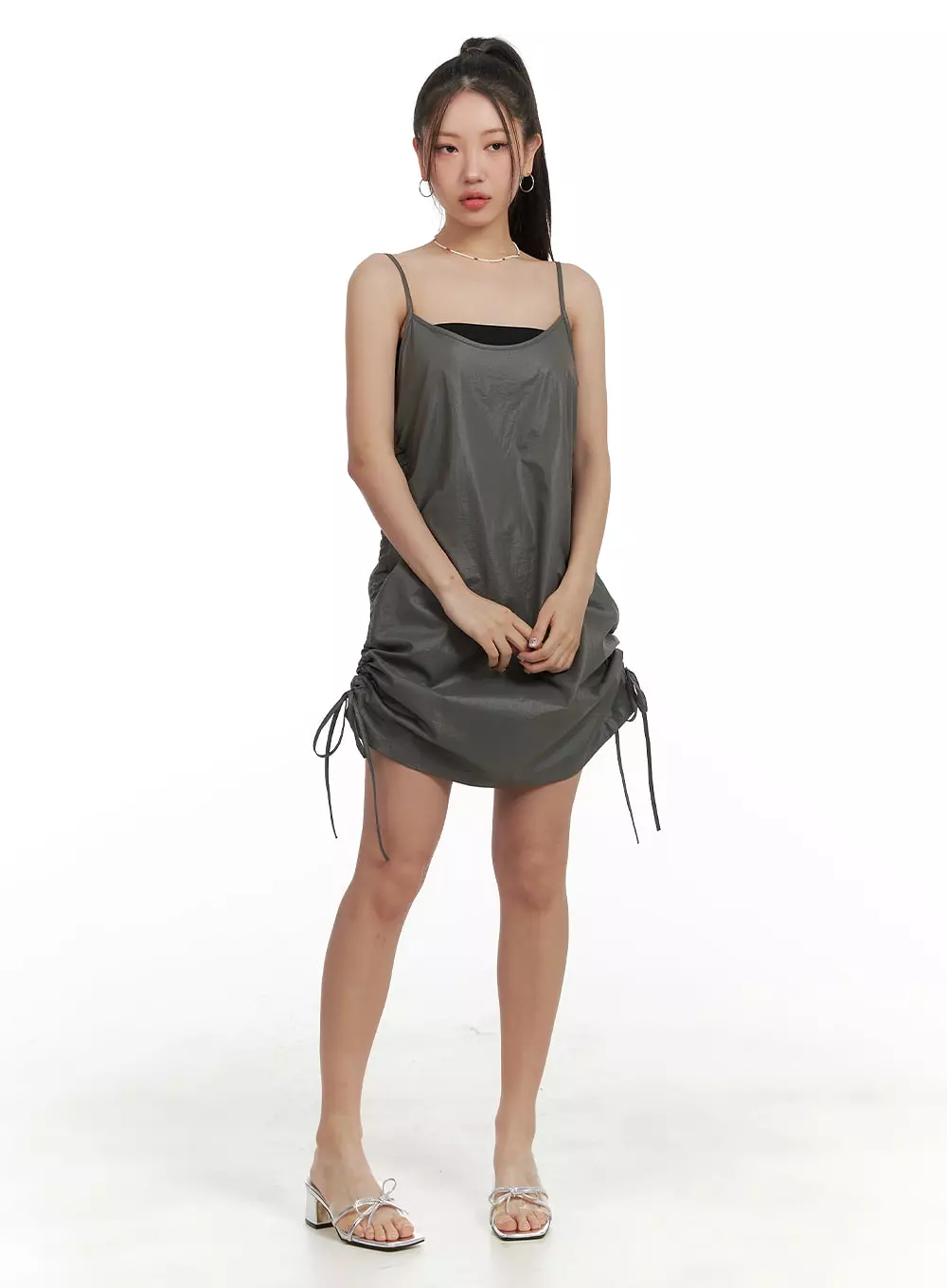 Shirred Nylon Sleeveless Mini Dress OA415