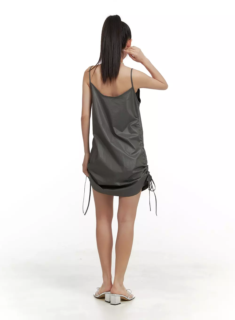 Shirred Nylon Sleeveless Mini Dress OA415