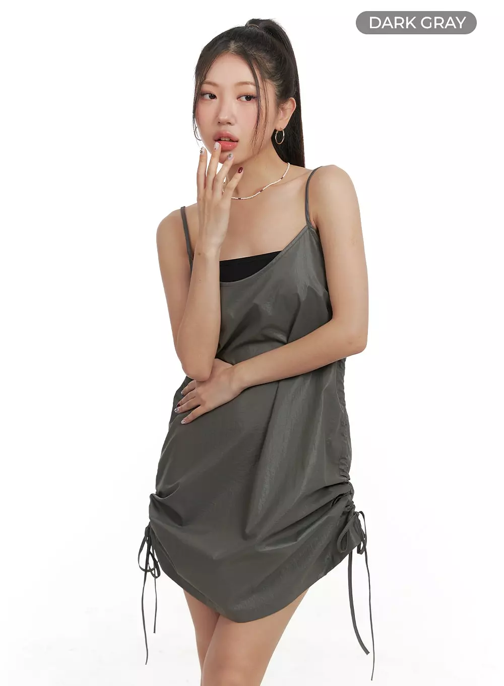 Shirred Nylon Sleeveless Mini Dress OA415