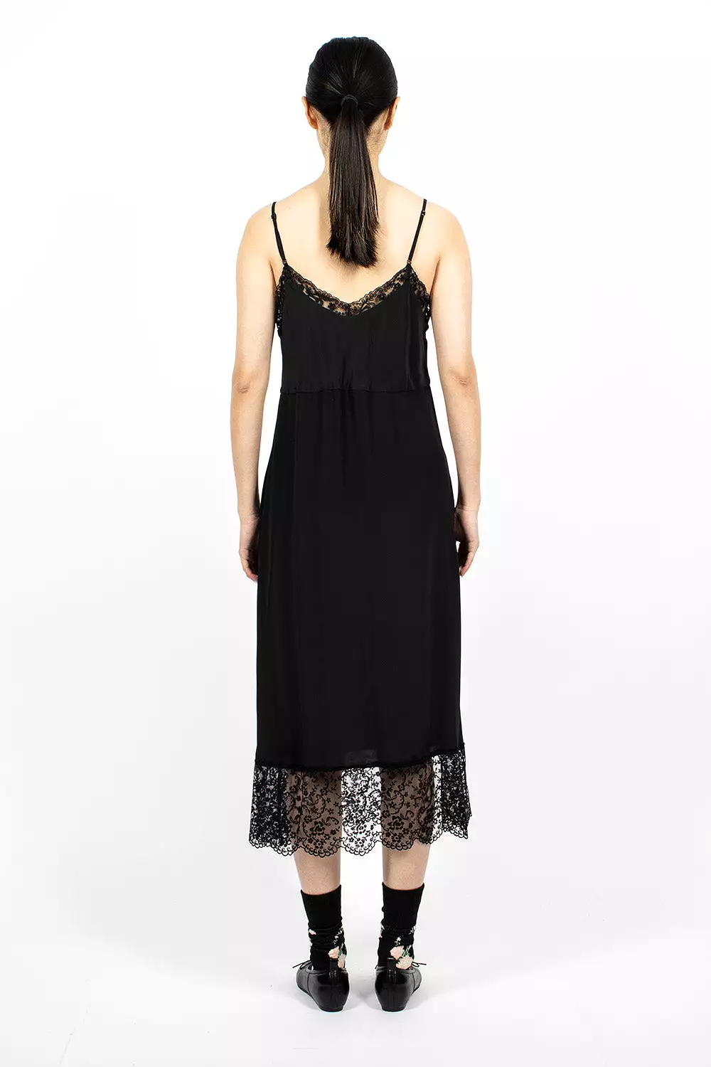 Slip Dress Black/Lace Trim