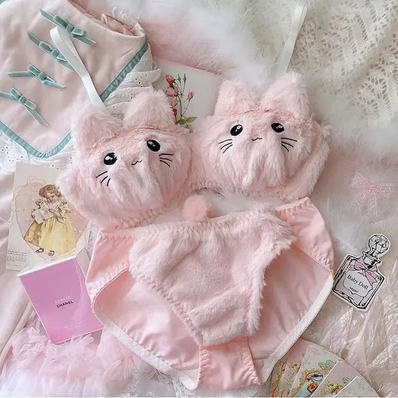 Soft Fuzzy Kitten Kawaii Princess Lingerie Set