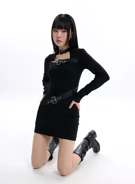 Solid Buckle Mini Dress IF413