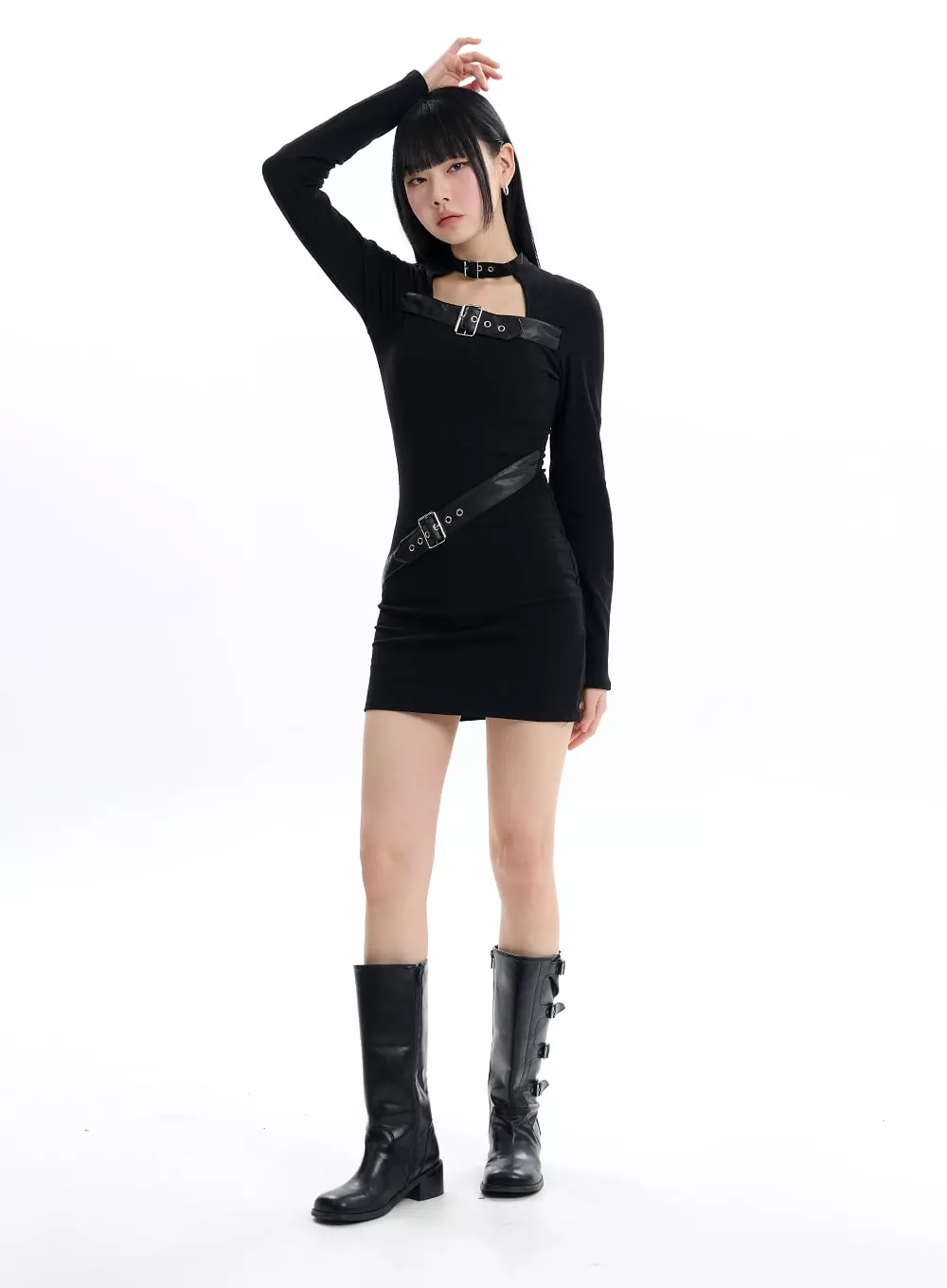 Solid Buckle Mini Dress IF413