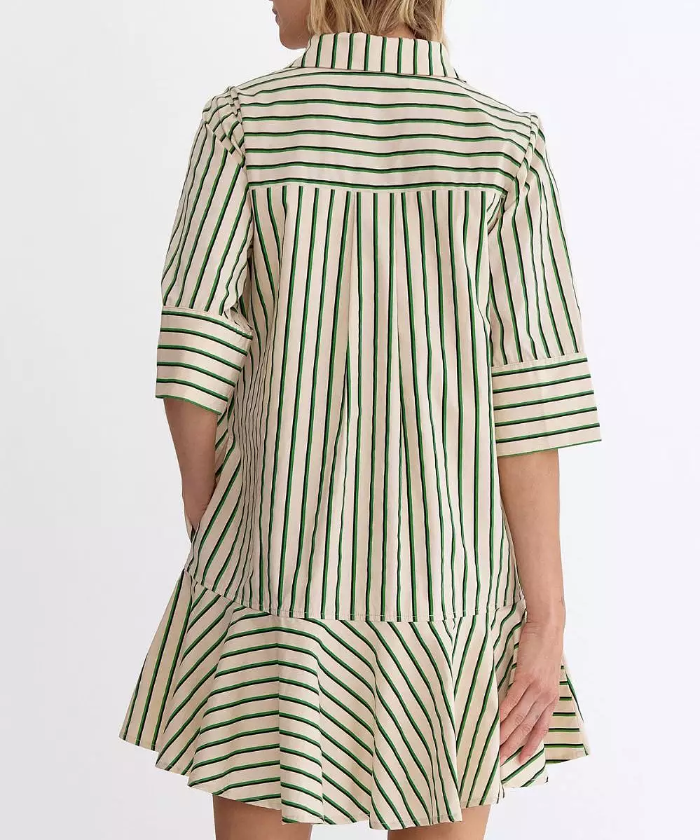 Stripe Button Front Mini Dress - Green OR Light Pink