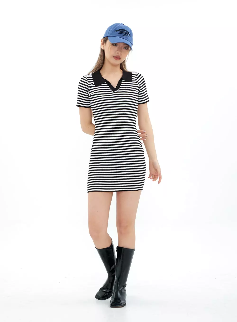 Striped Collared Mini Onepiece Dress CM29