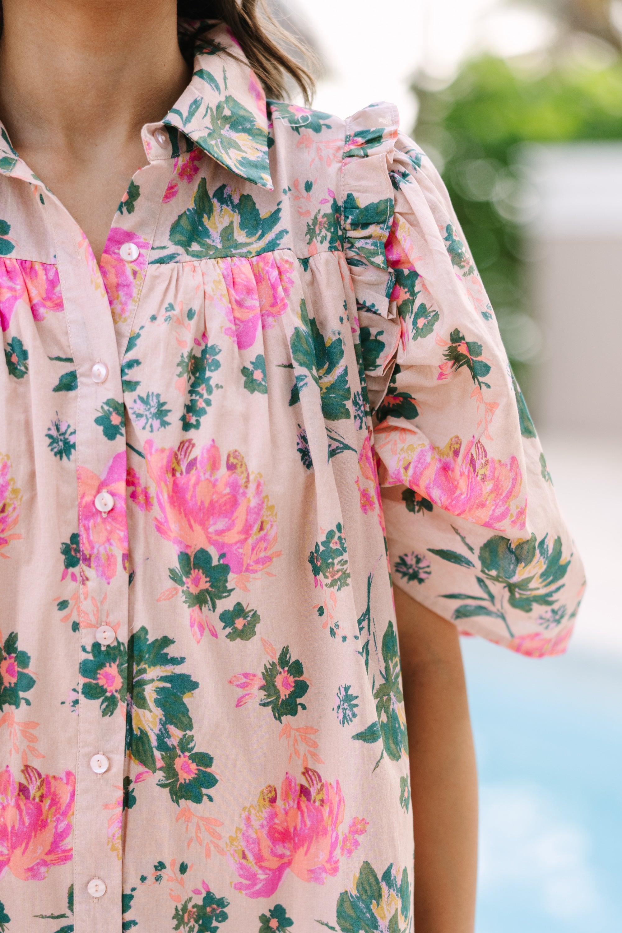 Sweet Sundays Peach Pink Floral Babydoll Dress