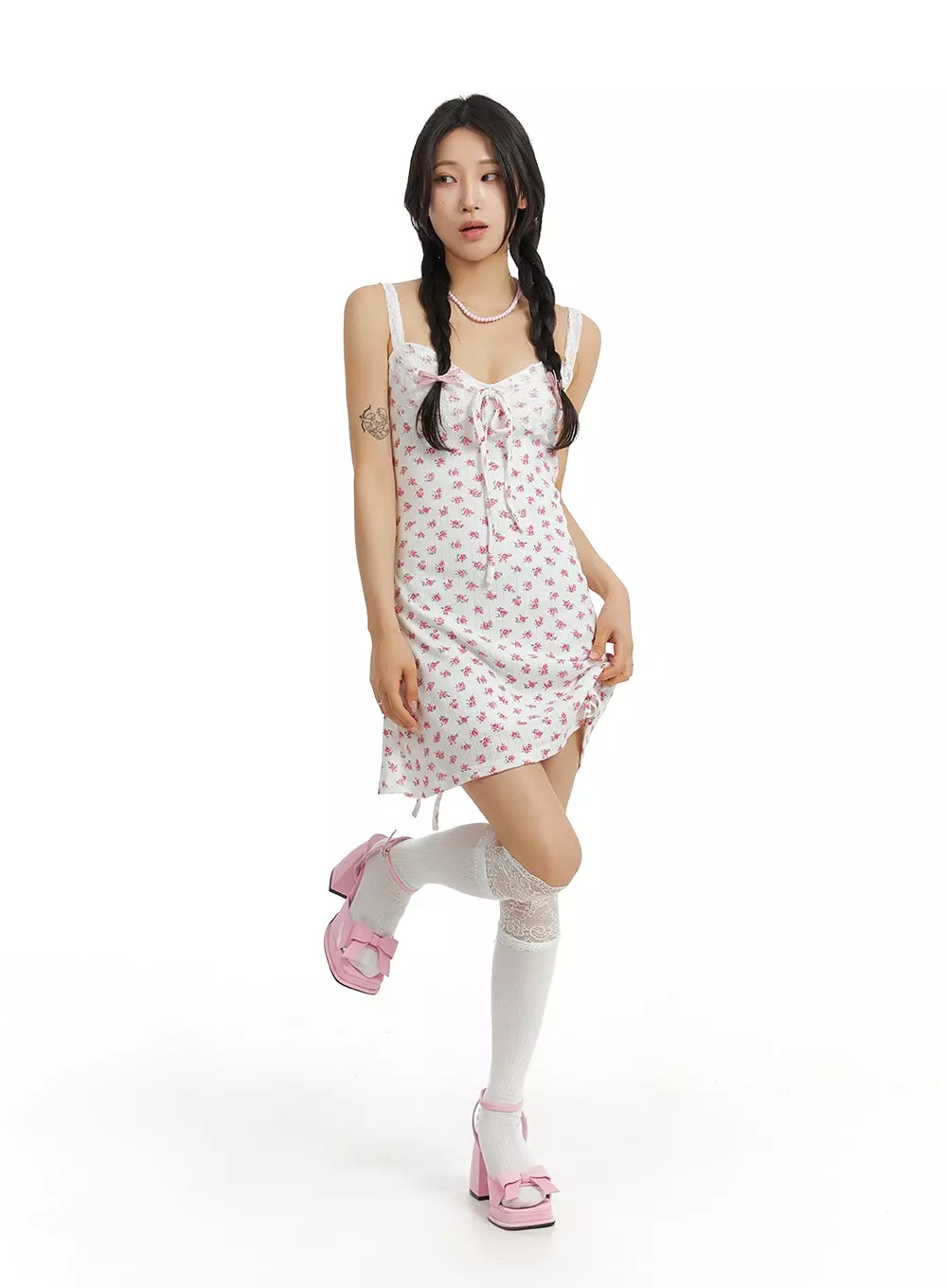 Sweetheart Floral Ribbon Mini Dress IM404