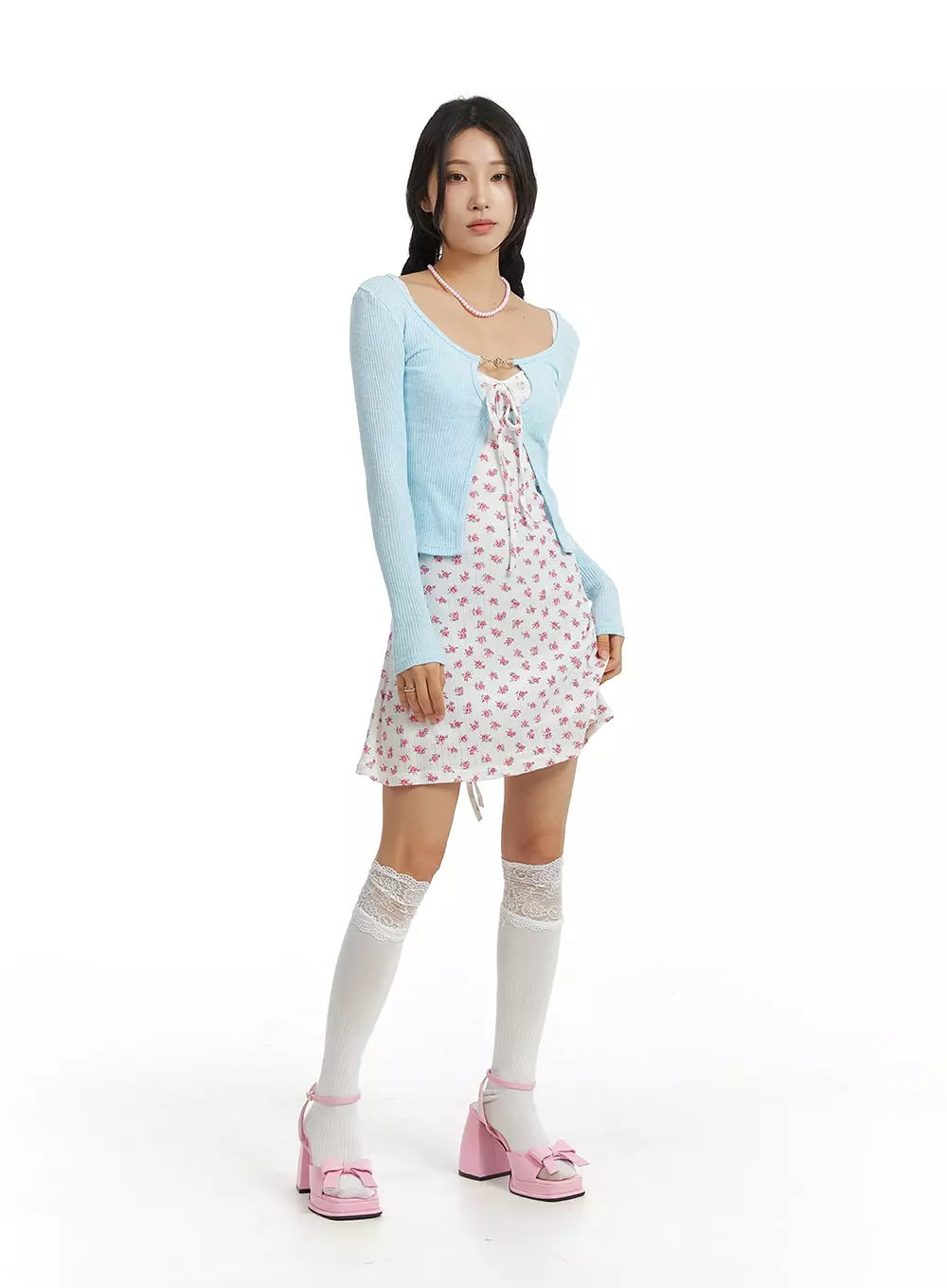 Sweetheart Floral Ribbon Mini Dress IM404