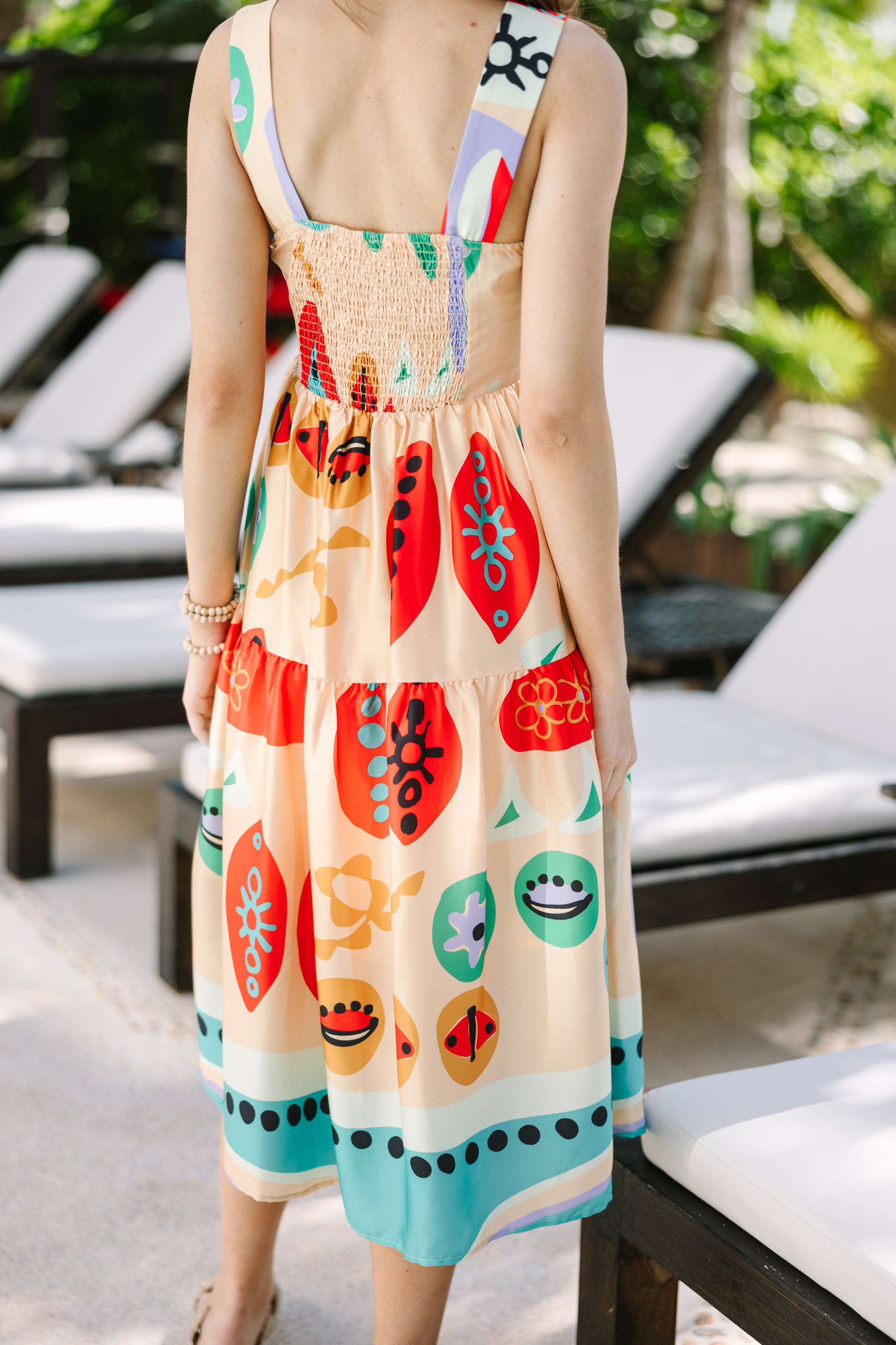 Take You Away Natural Abstract Midi Dress