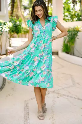 Tell Me More Green Floral Midi Dress