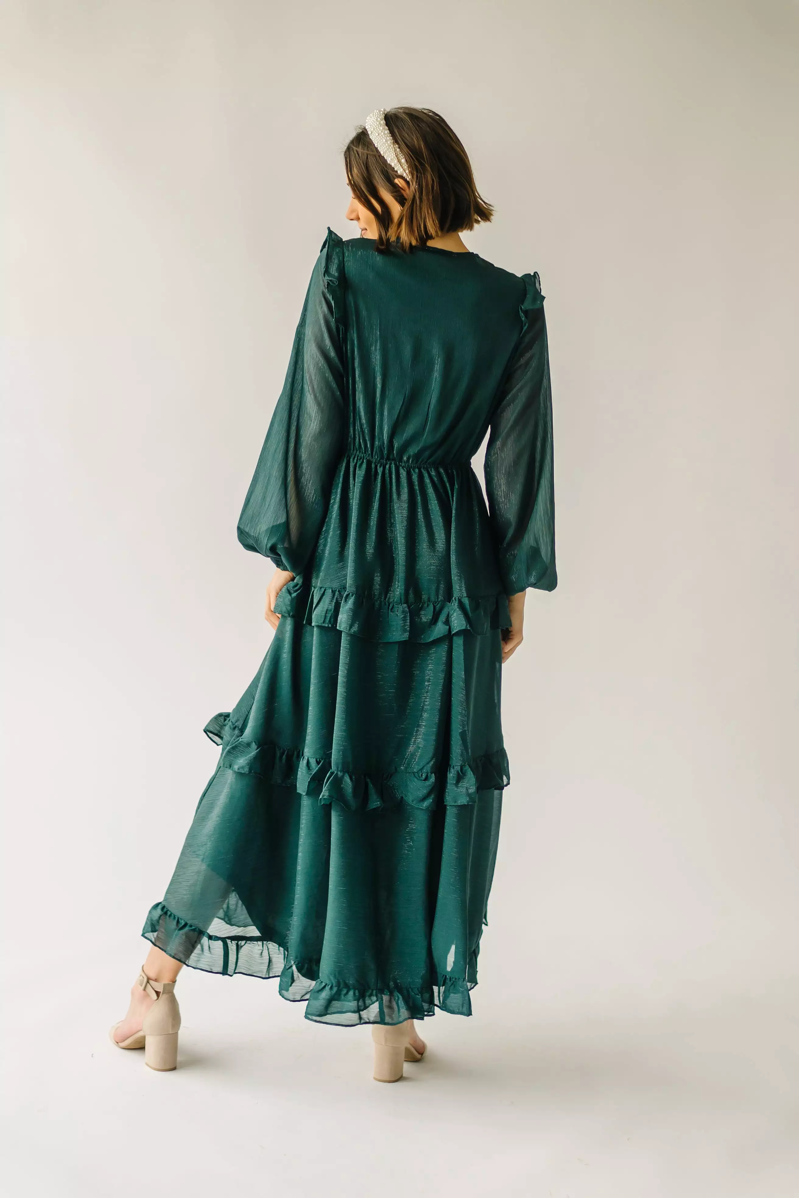 The Amanzoe Tiered Midi Dress in Hunter Green