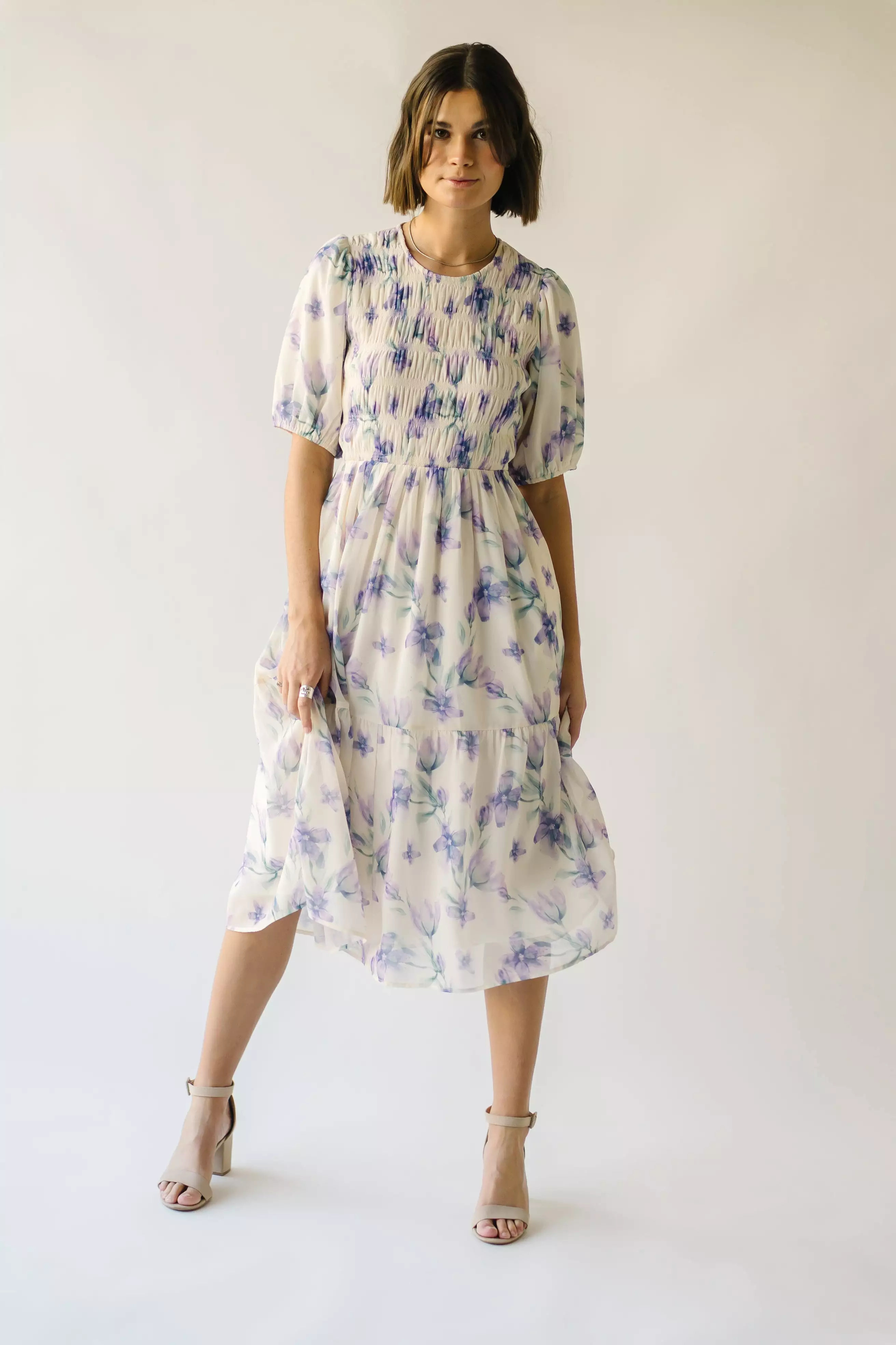 The Ardencroft Watercolor Midi Dress in Ivory Multi