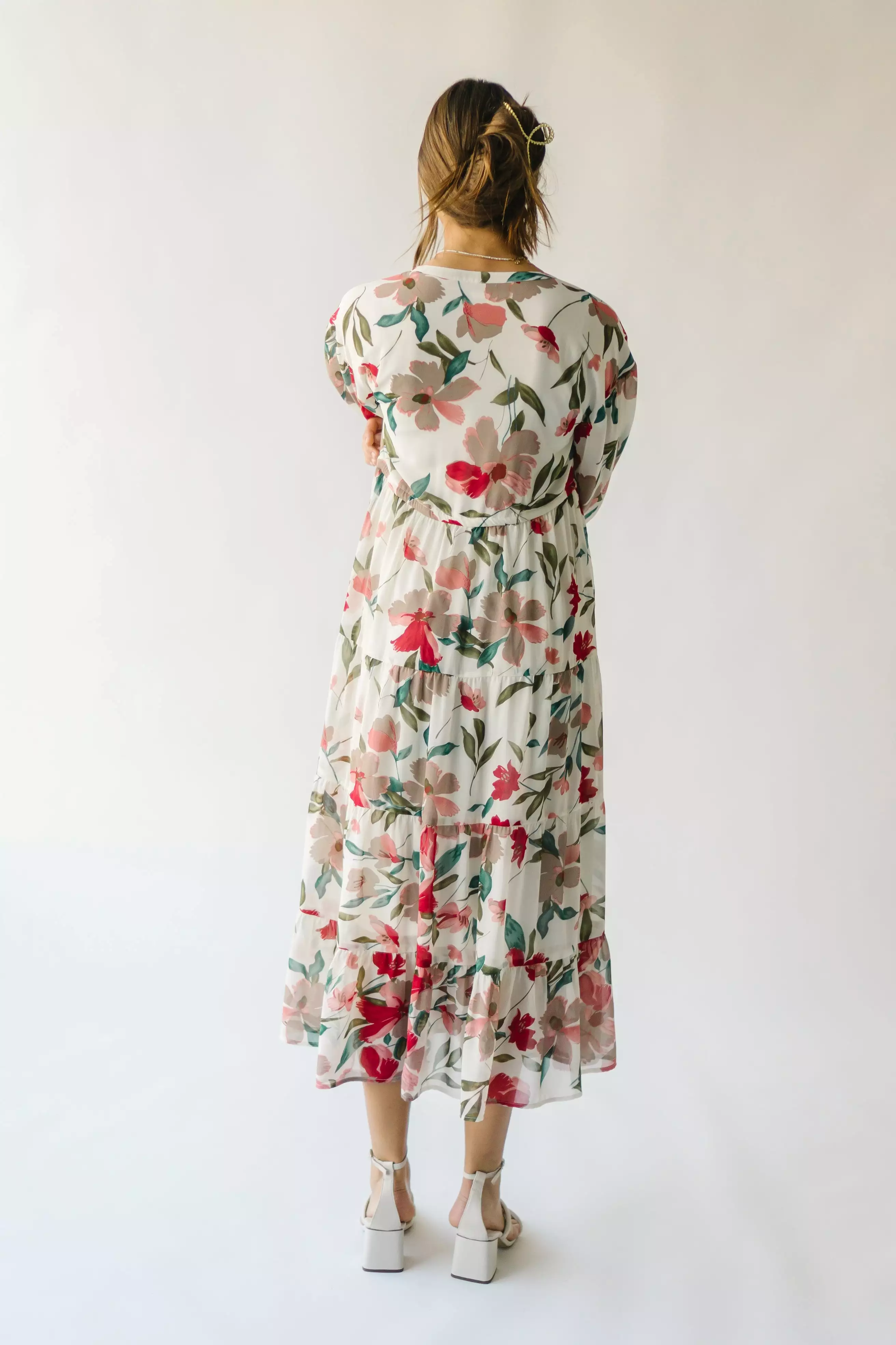 The Arion Floral Tiered Maxi Dress in Ivory