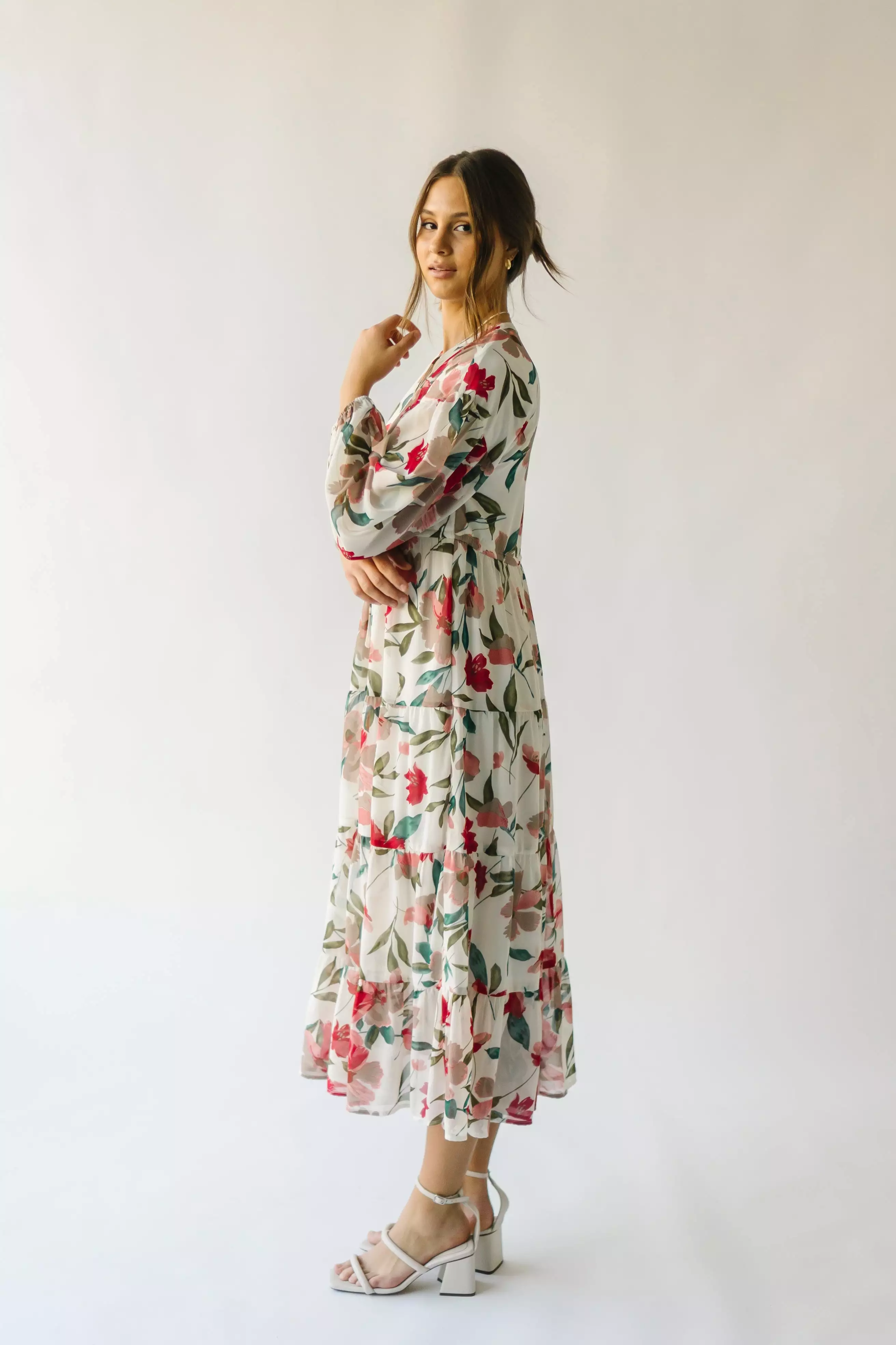 The Arion Floral Tiered Maxi Dress in Ivory