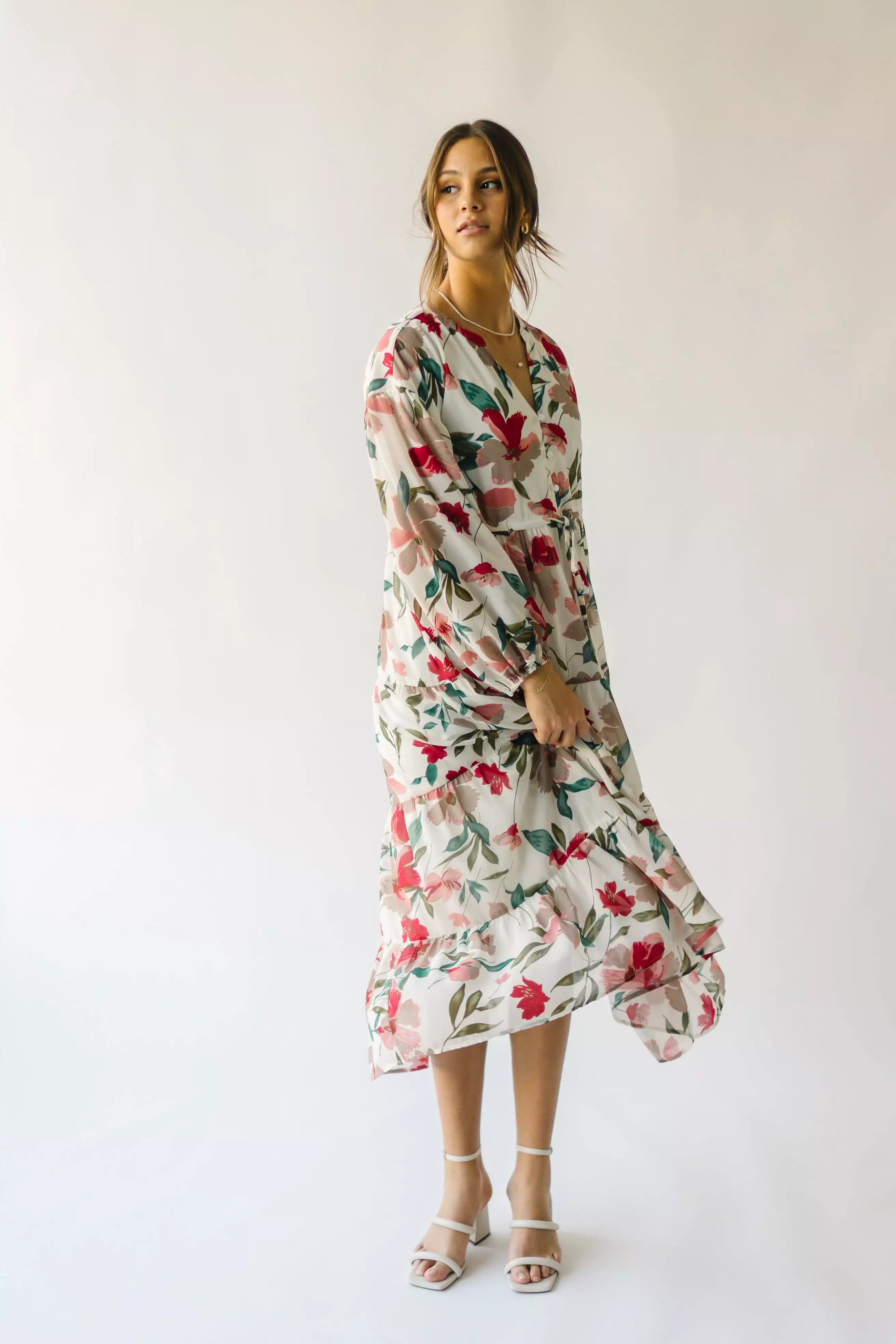 The Arion Floral Tiered Maxi Dress in Ivory