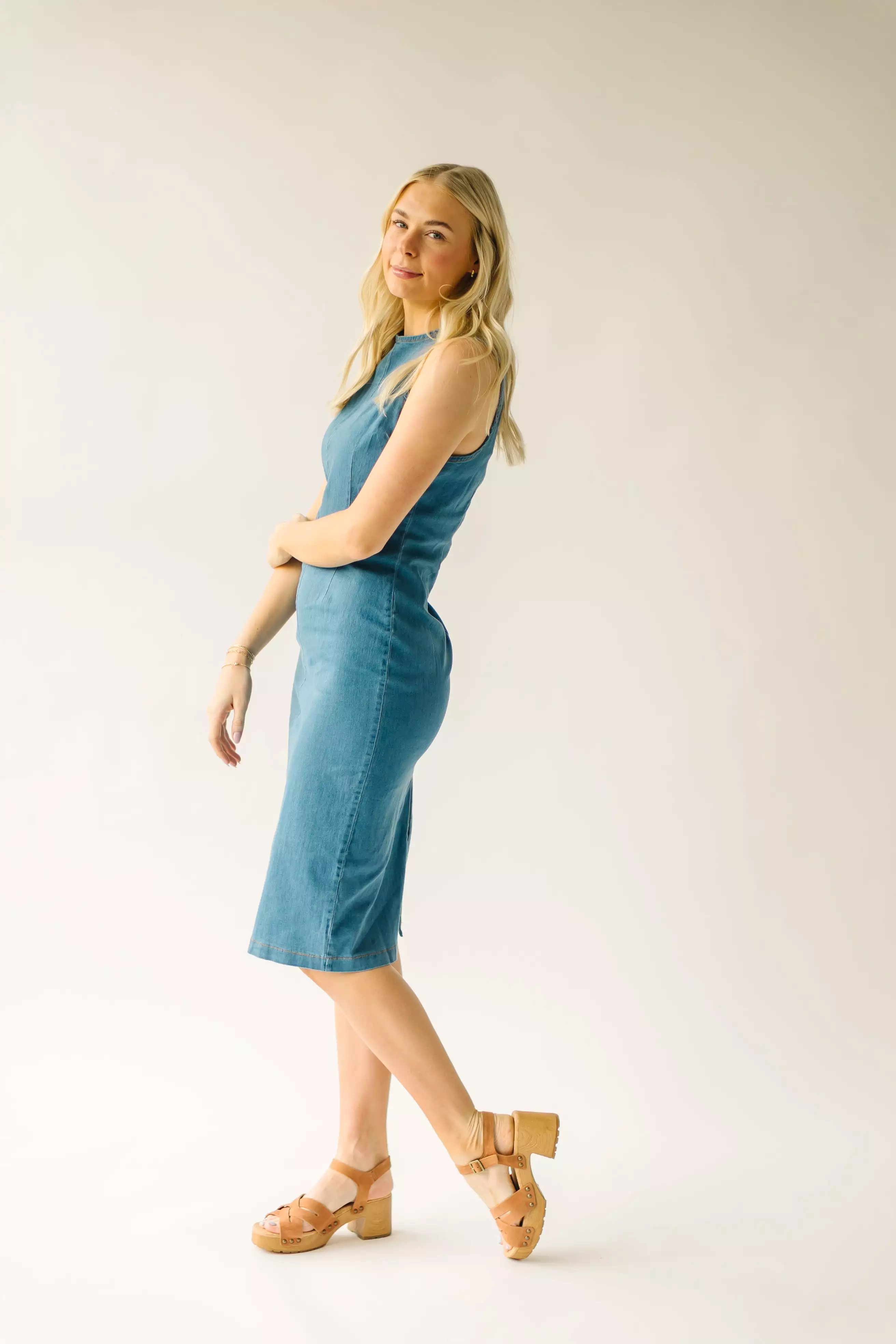 The Aukland Denim Midi Dress in Blue