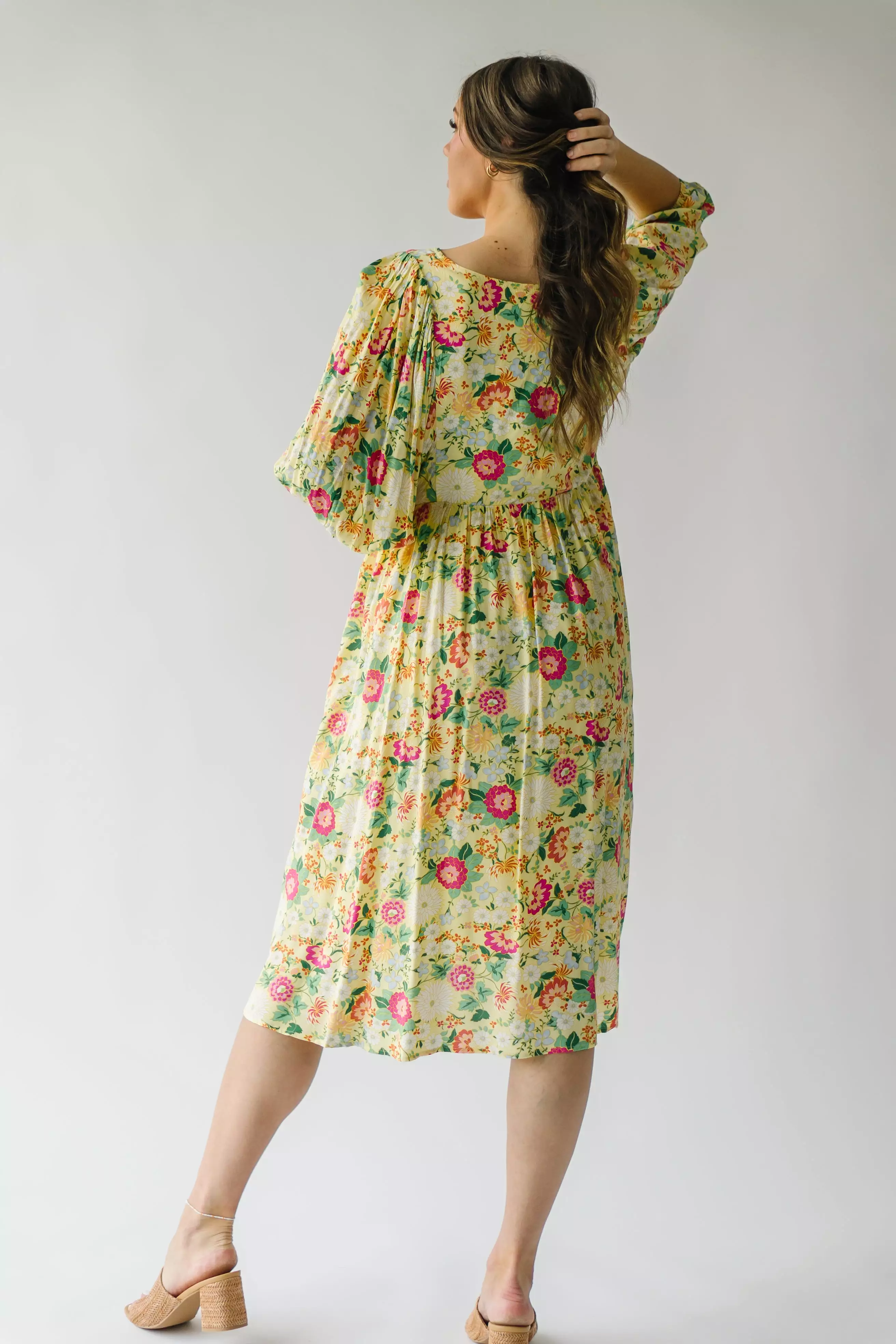 The Bearden Tie-Front Floral Midi Dress in Light Yellow