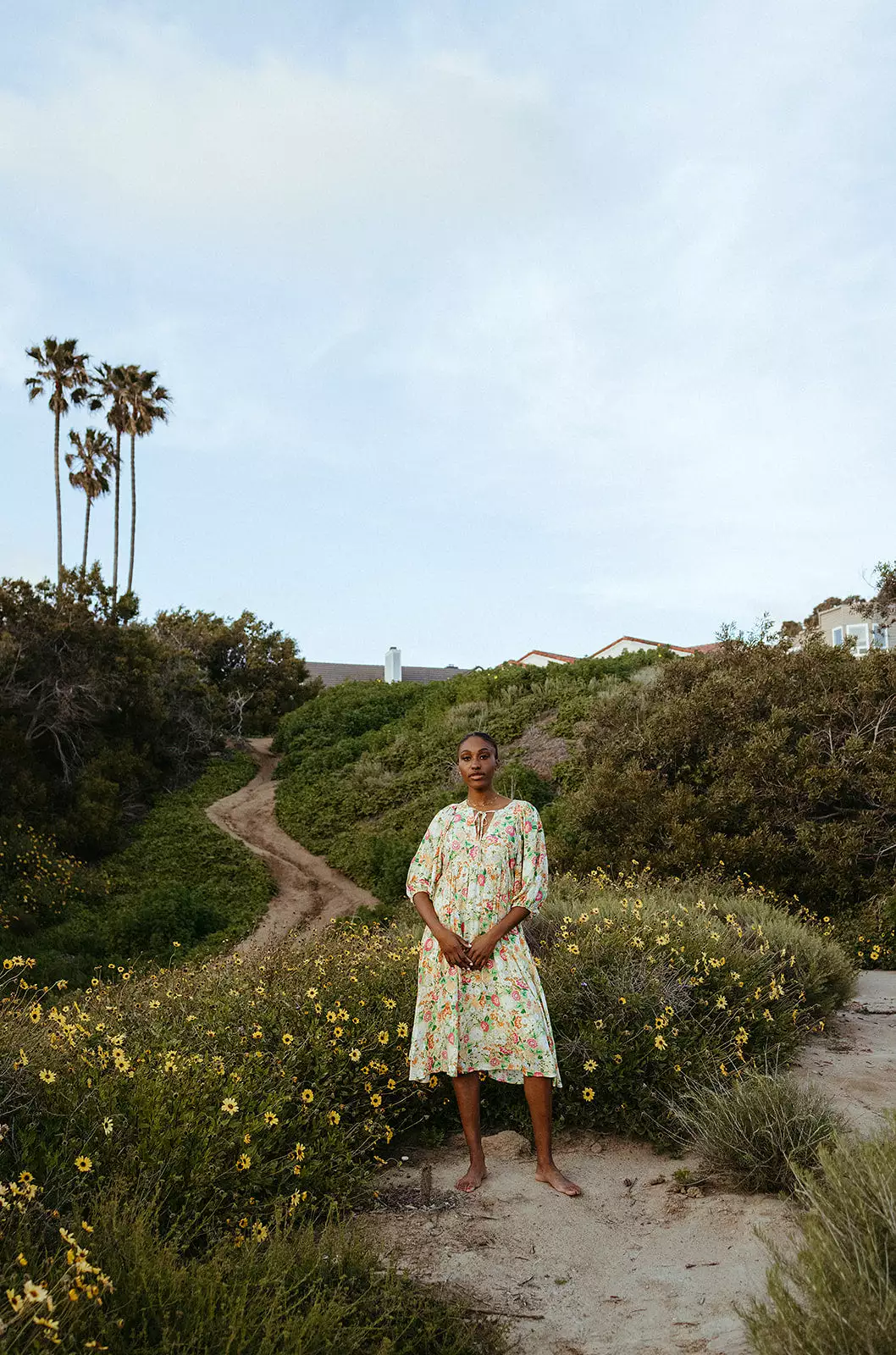 The Bearden Tie-Front Floral Midi Dress in Light Yellow