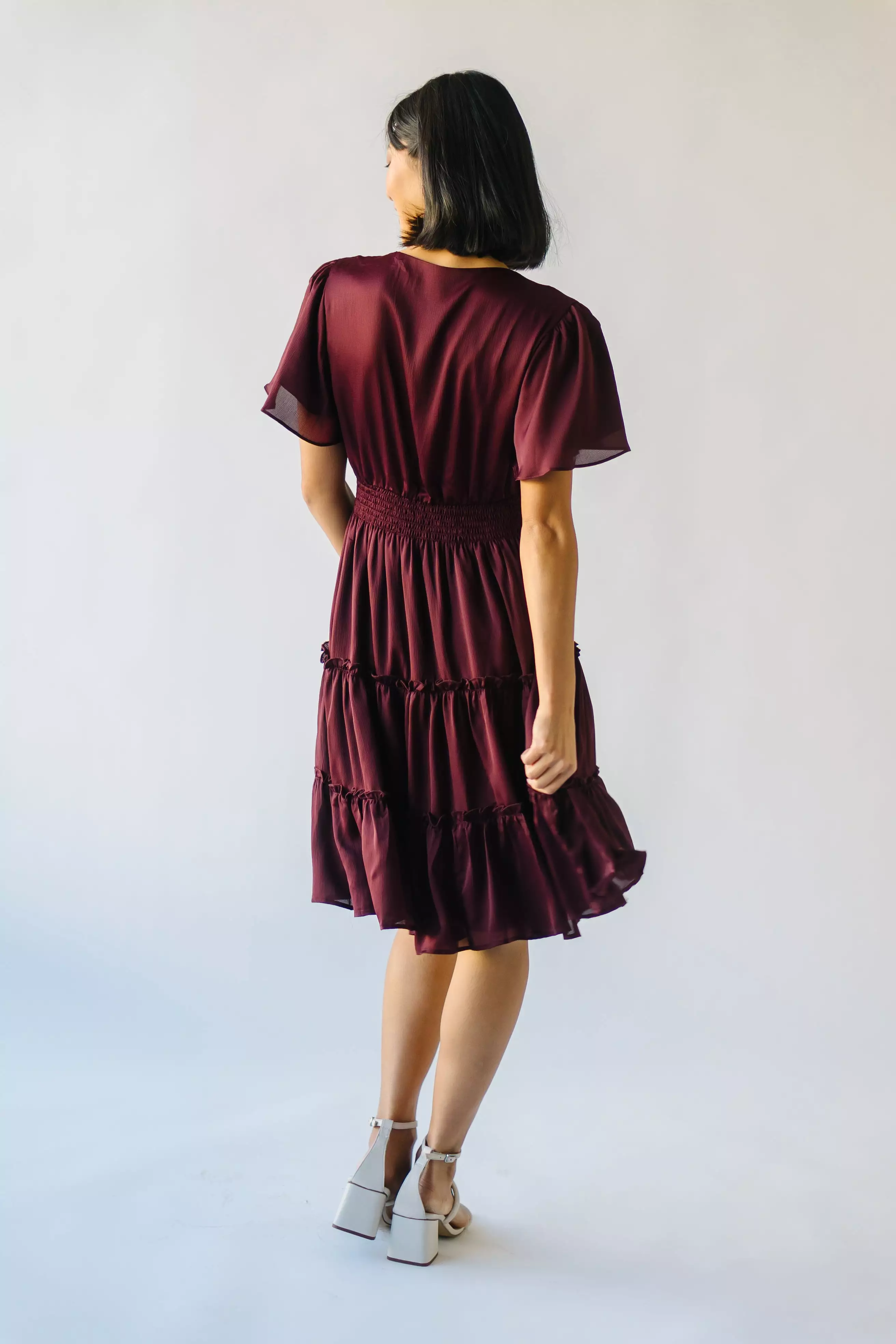 The Bicknell Tiered Midi Dress in Burgundy