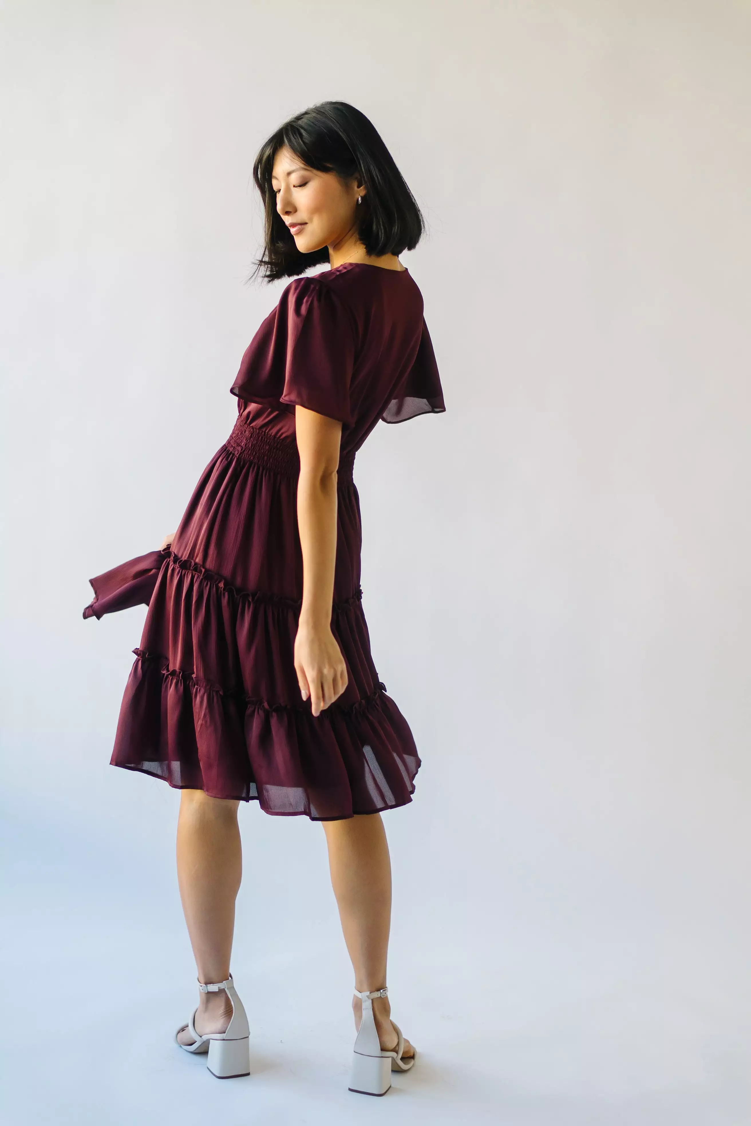 The Bicknell Tiered Midi Dress in Burgundy