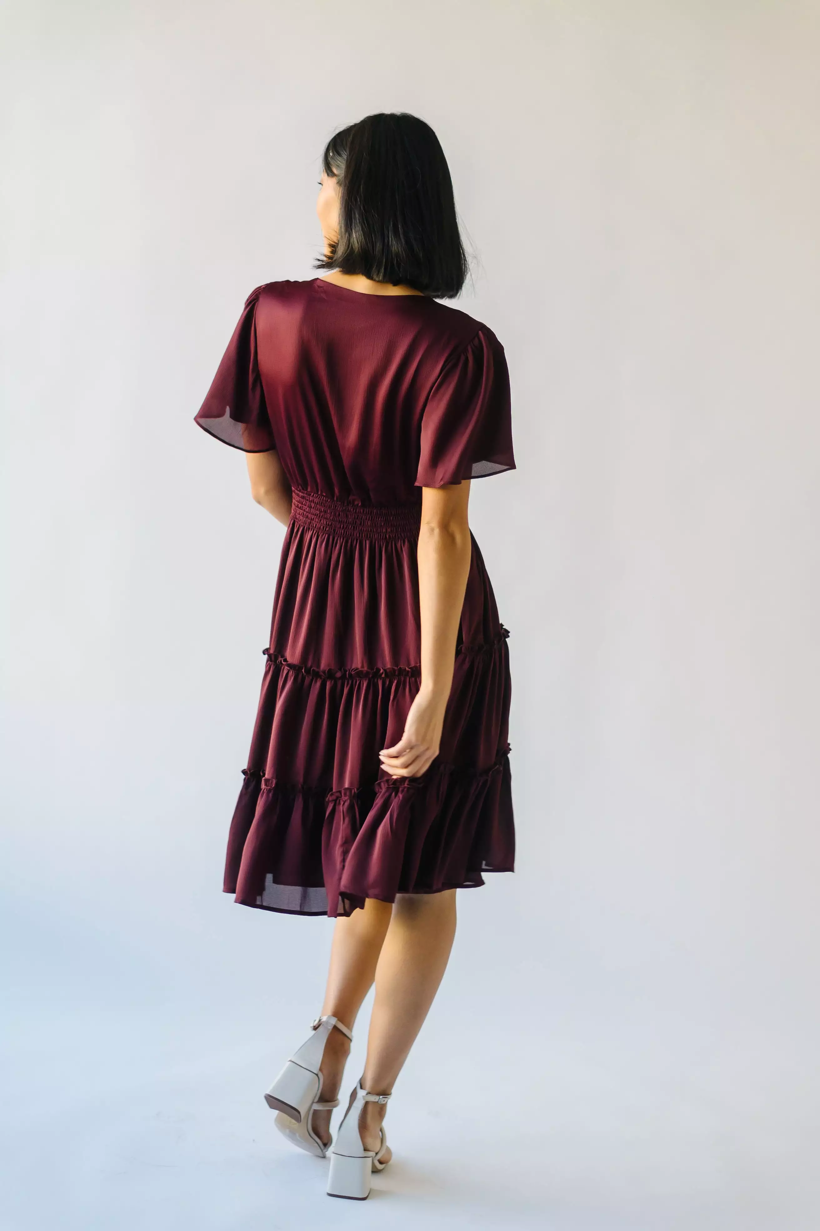 The Bicknell Tiered Midi Dress in Burgundy