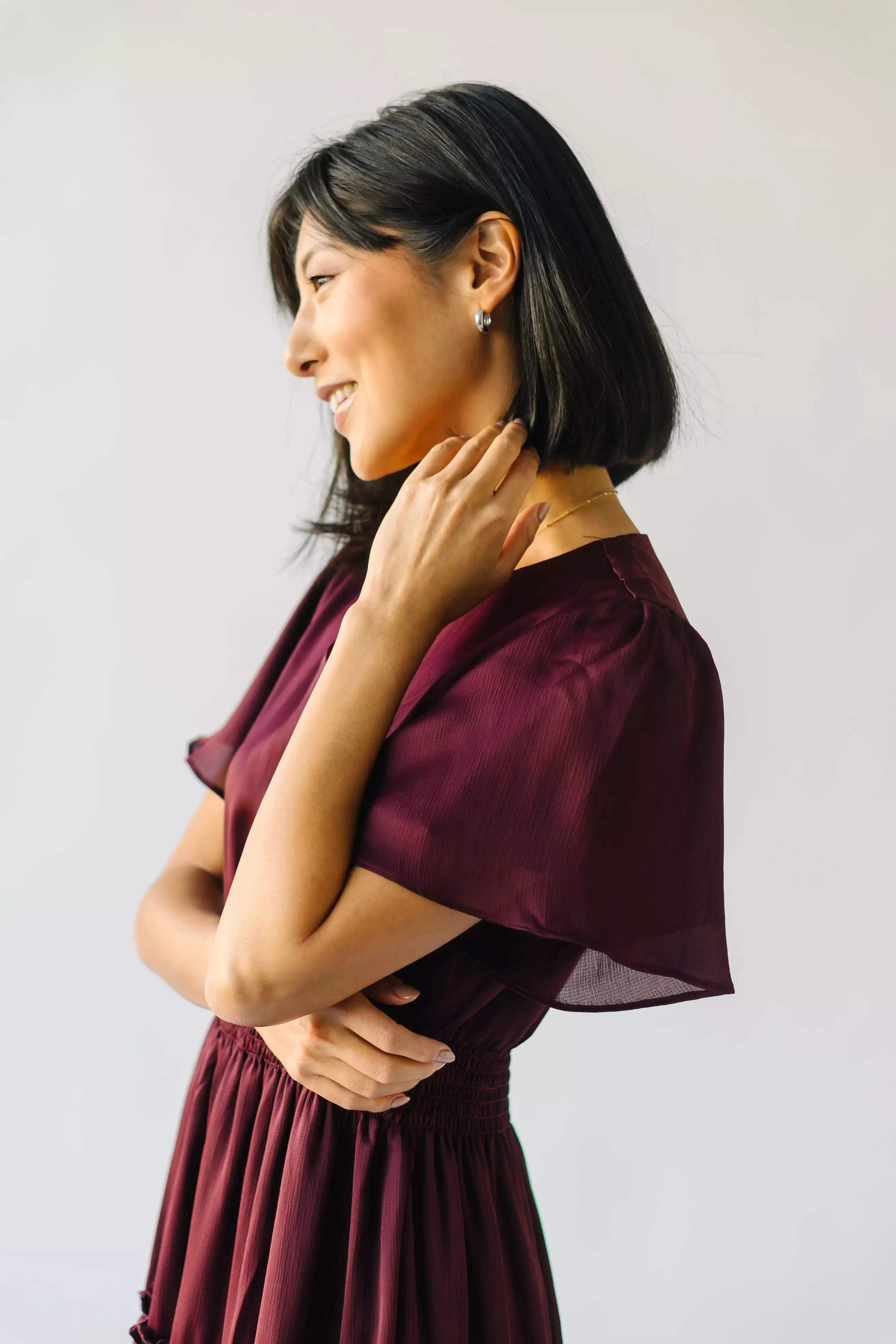 The Bicknell Tiered Midi Dress in Burgundy