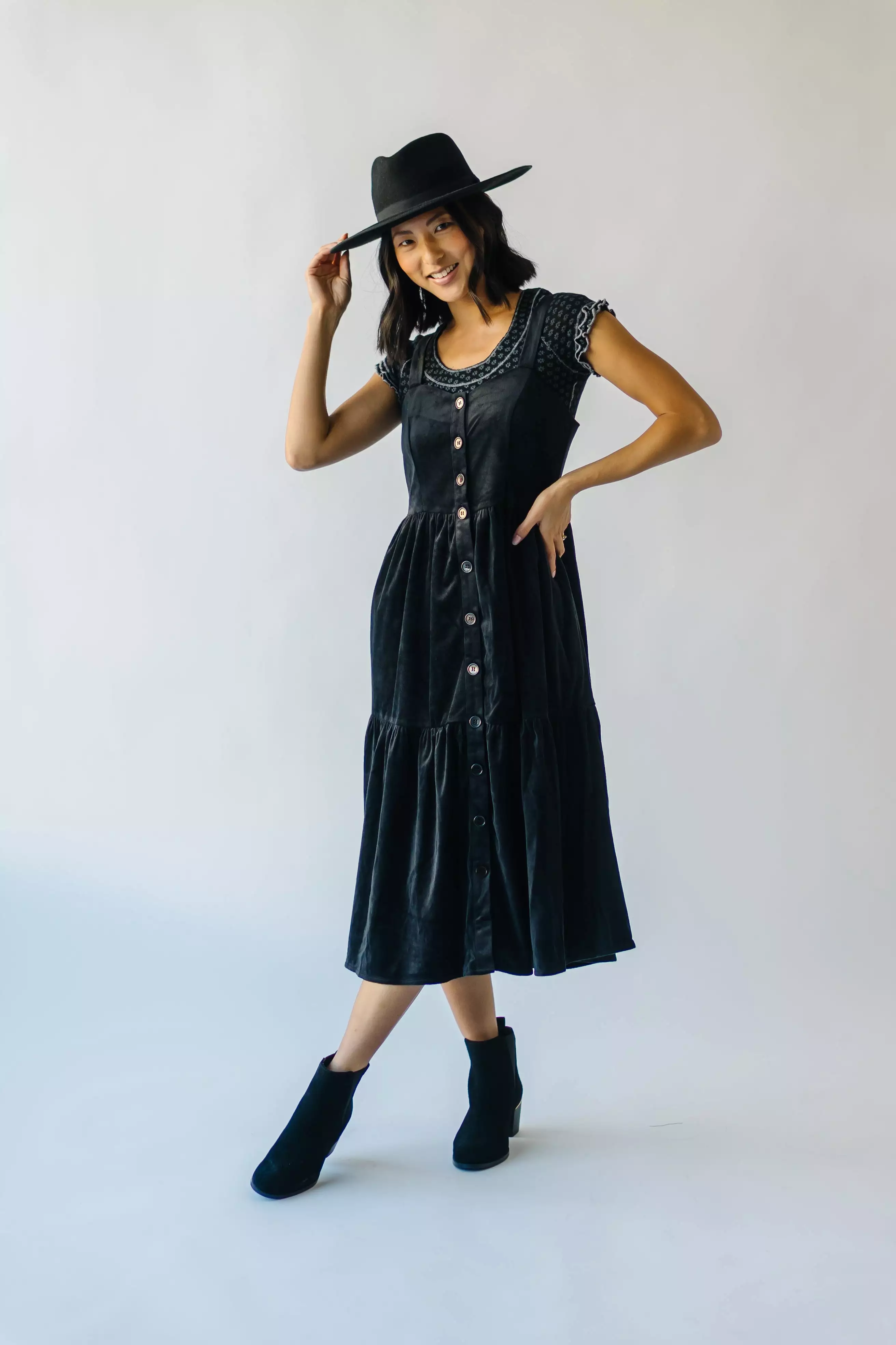 The Bremen Velvet Tank Midi Dress in Black