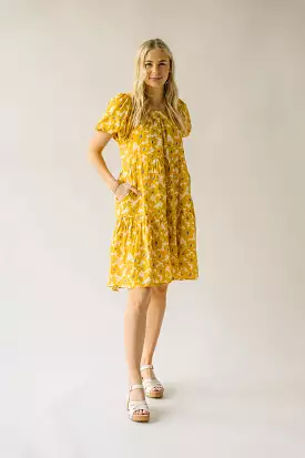 The Burwell Tiered Midi Dress in Mustard Floral