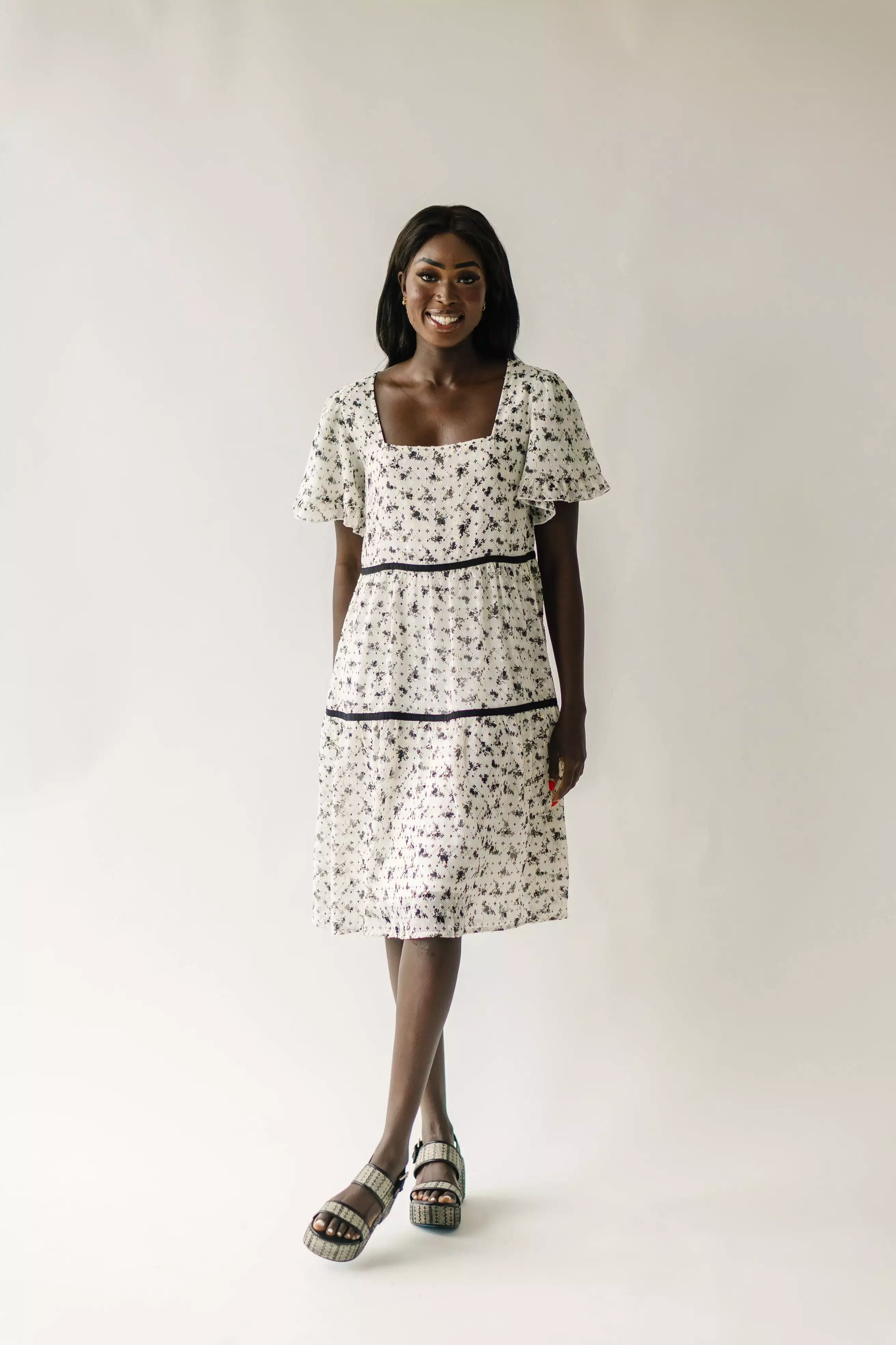 The Canton Floral Midi Dress in Ivory Multi