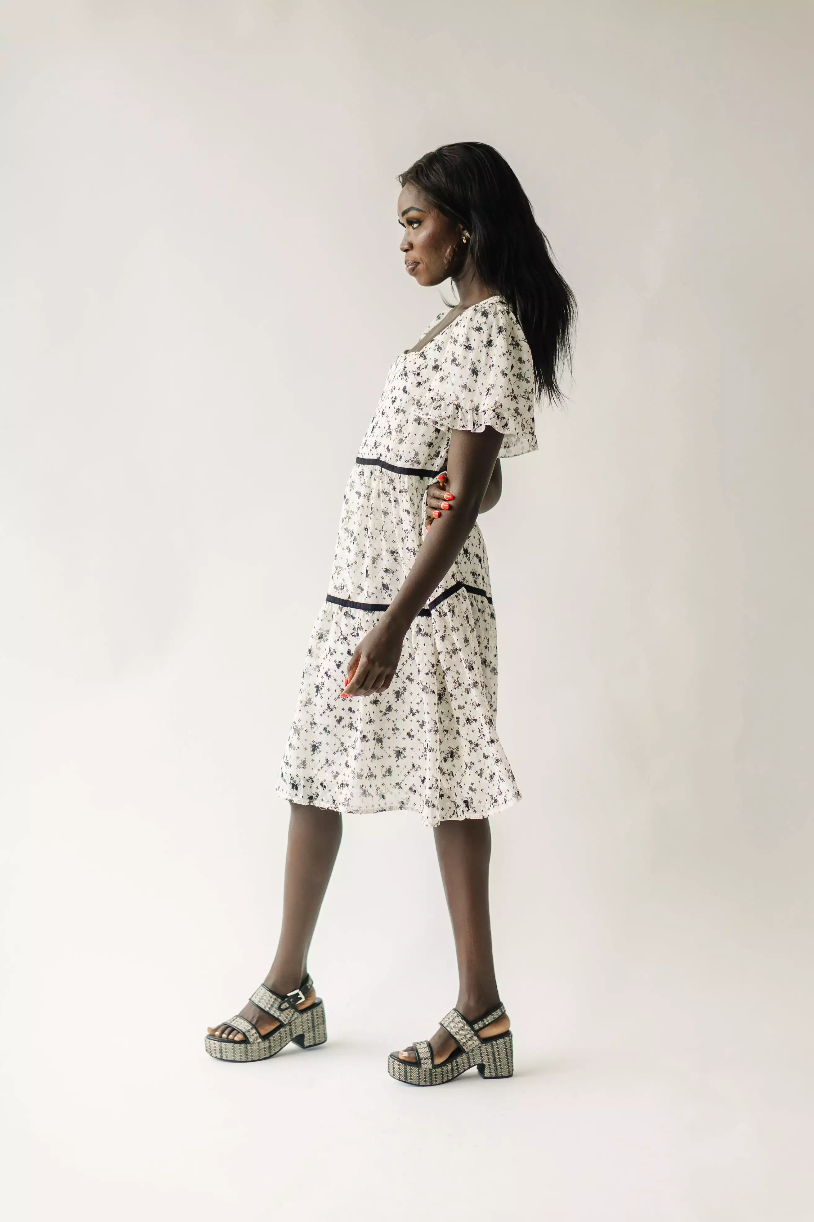 The Canton Floral Midi Dress in Ivory Multi