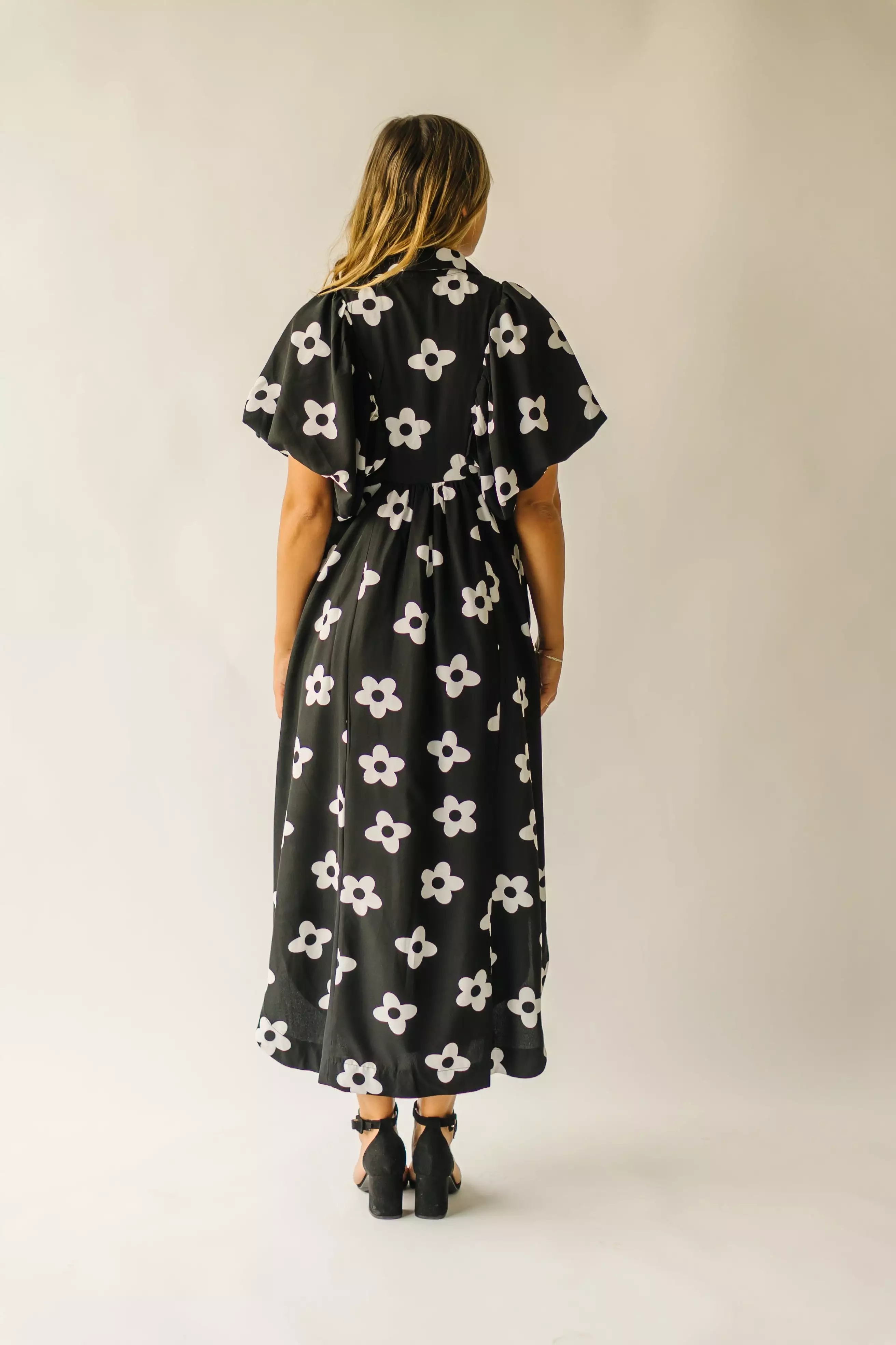 The Chipman Smocked Detail Midi Dress in Black